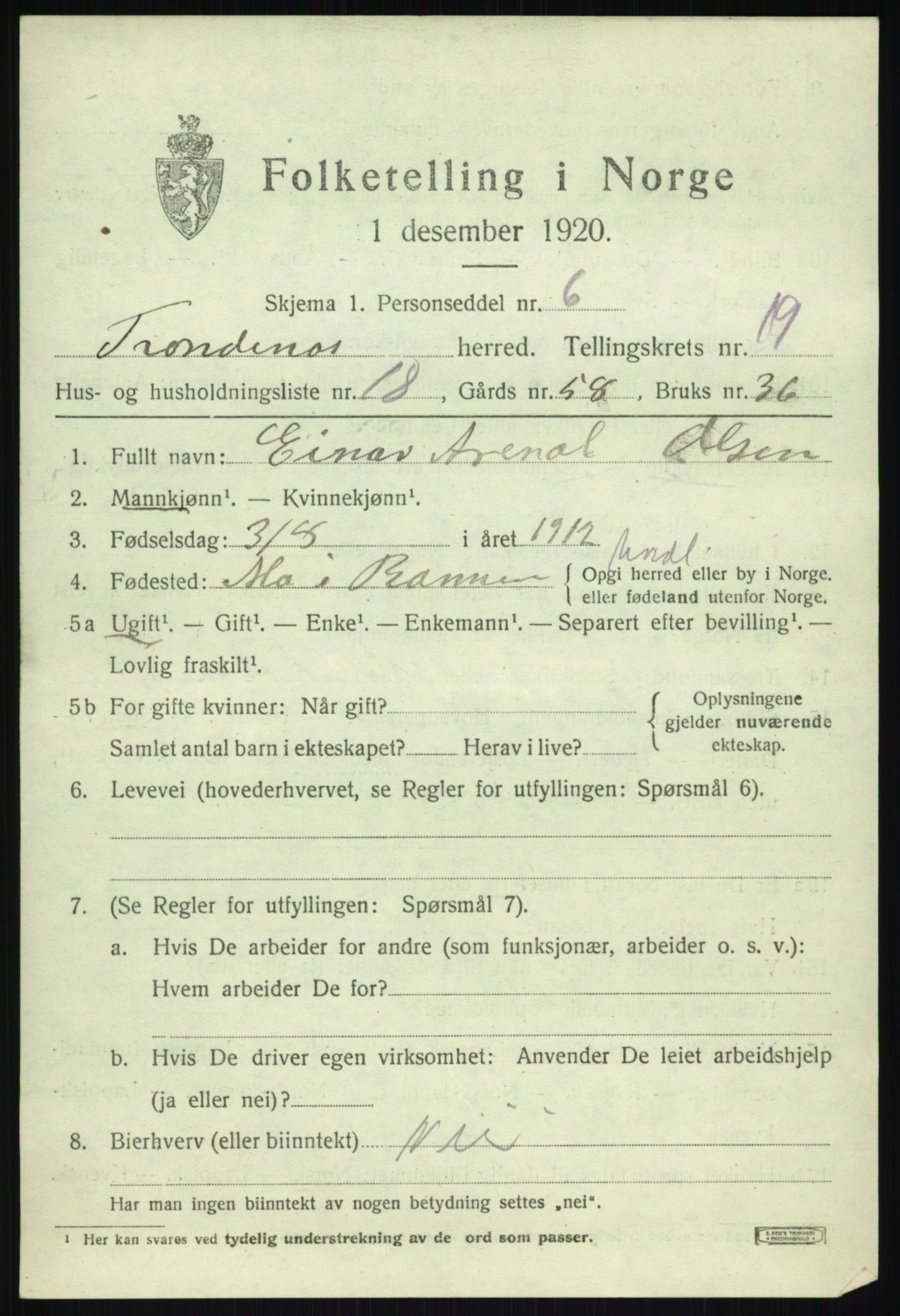 SATØ, 1920 census for Trondenes, 1920, p. 13570