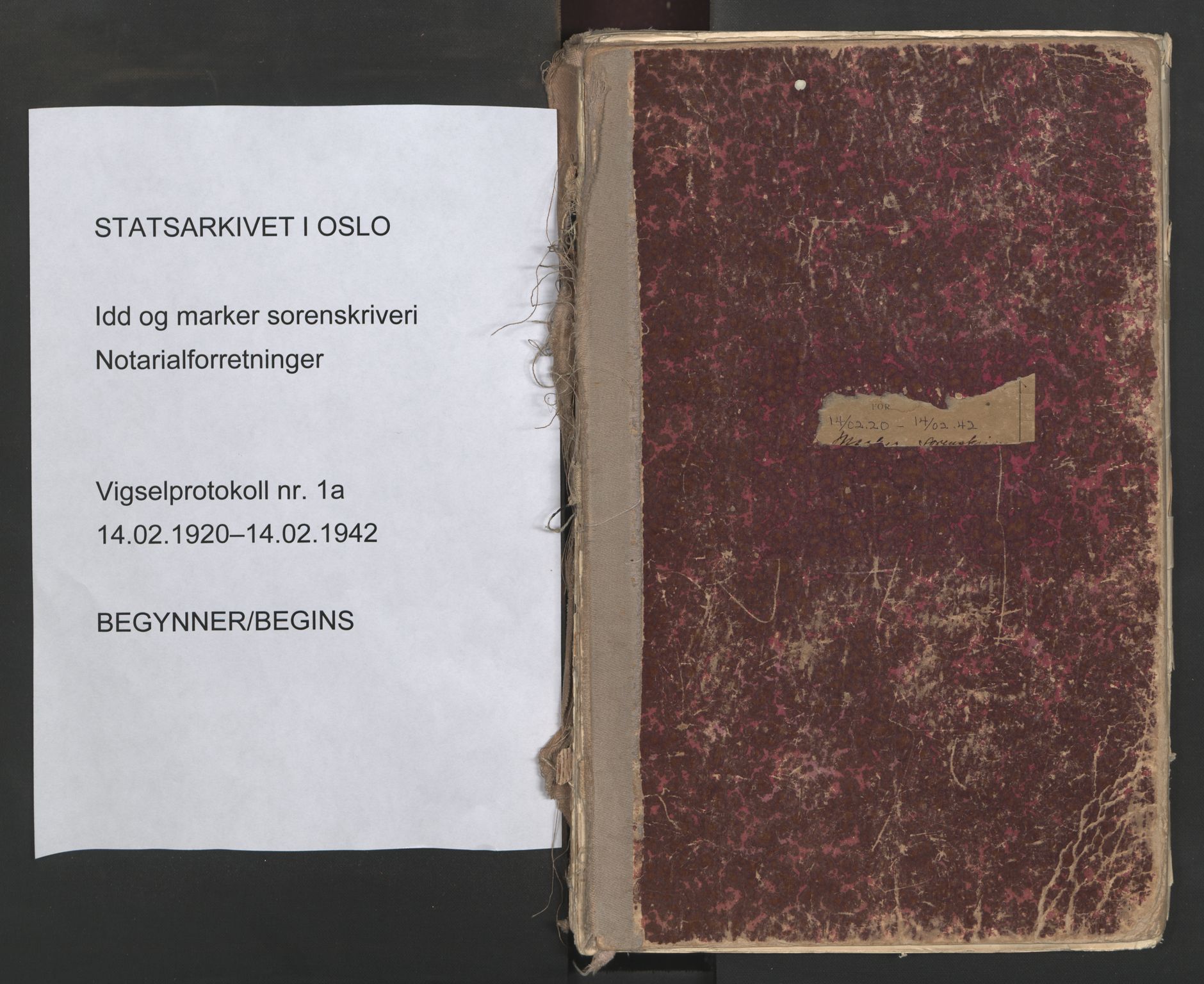 Idd og Marker sorenskriveri, SAO/A-10283/L/Lc/L0001/0001: Vigselsbøker / Vigselsbok, 1920-1942