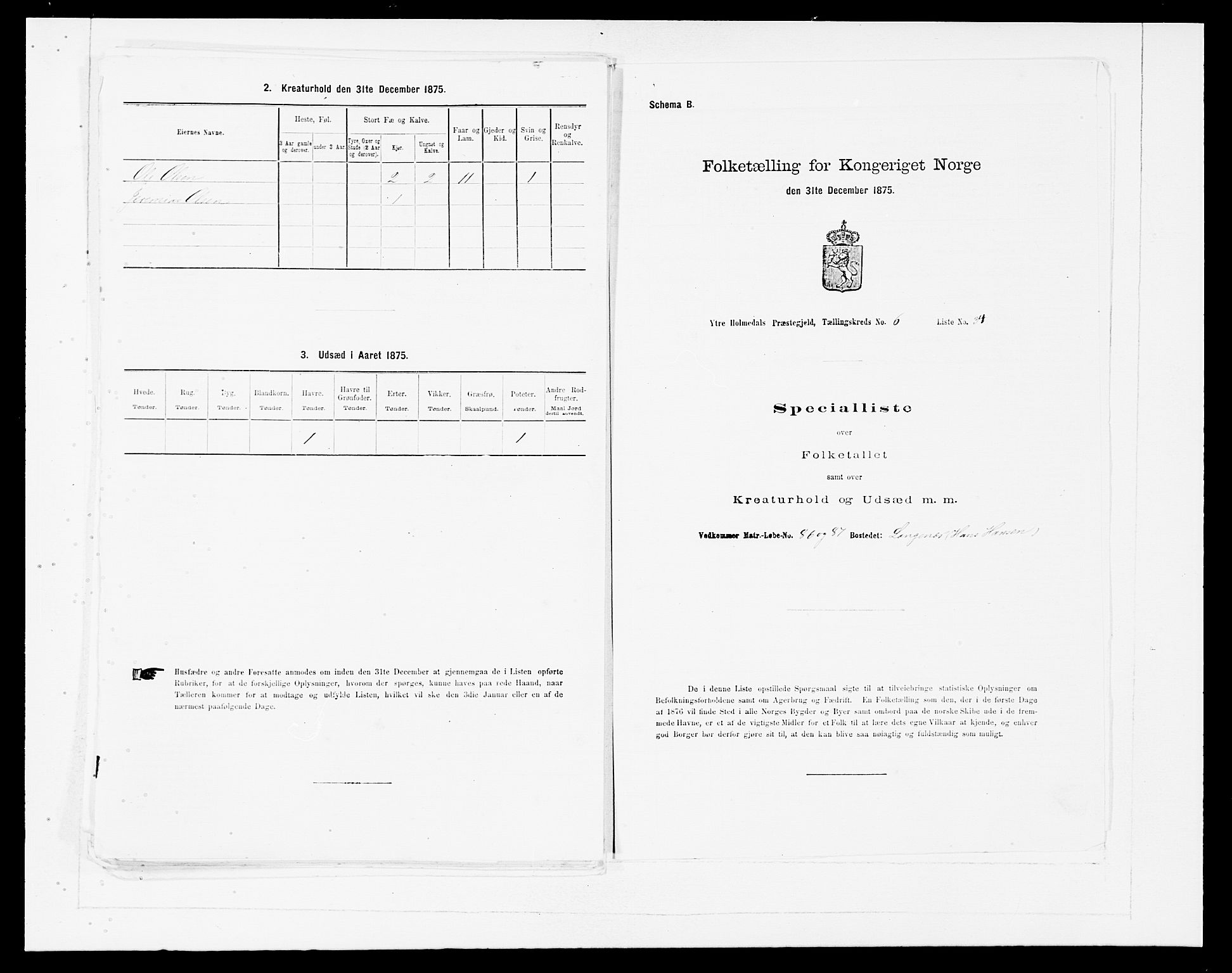 SAB, 1875 census for 1429P Ytre Holmedal, 1875, p. 457