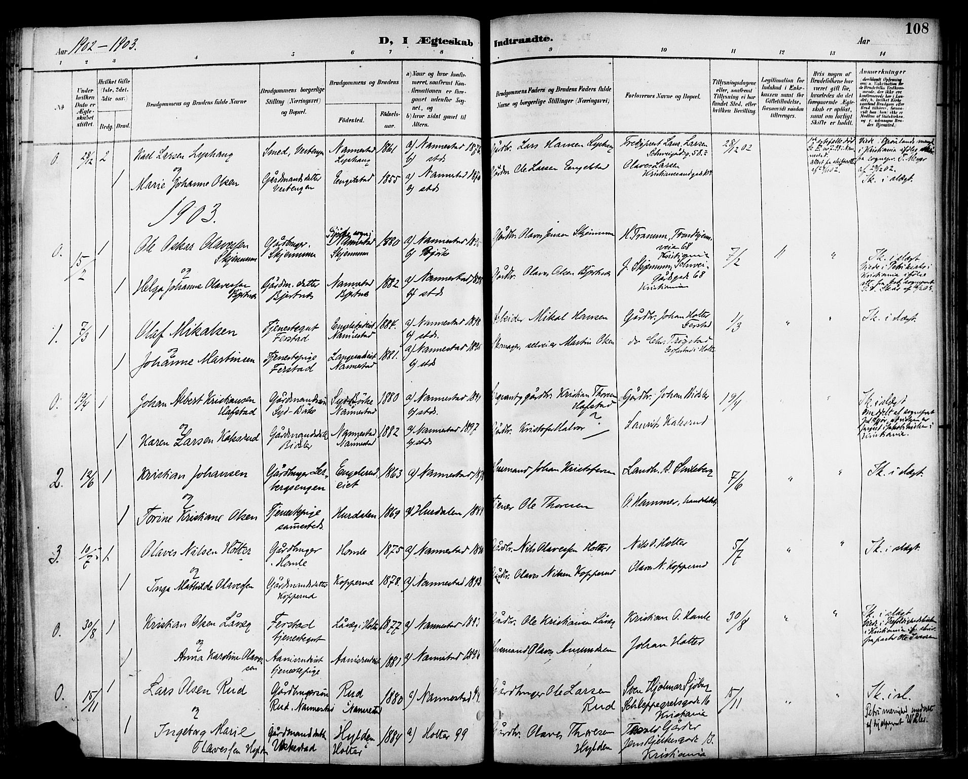 Nannestad prestekontor Kirkebøker, SAO/A-10414a/F/Fa/L0015: Parish register (official) no. I 15, 1891-1905, p. 108