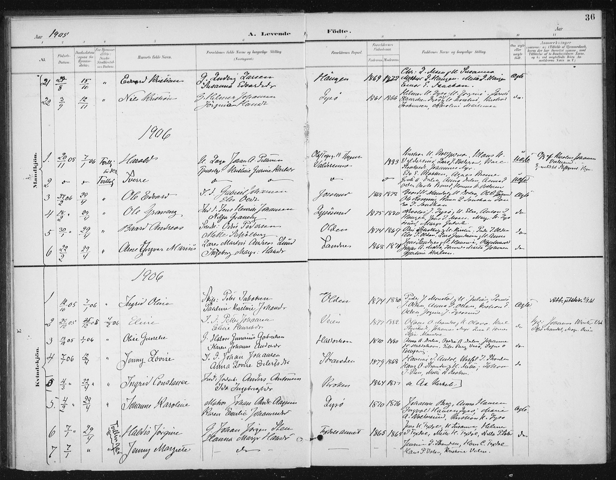Ministerialprotokoller, klokkerbøker og fødselsregistre - Sør-Trøndelag, SAT/A-1456/654/L0664: Parish register (official) no. 654A02, 1895-1907, p. 36