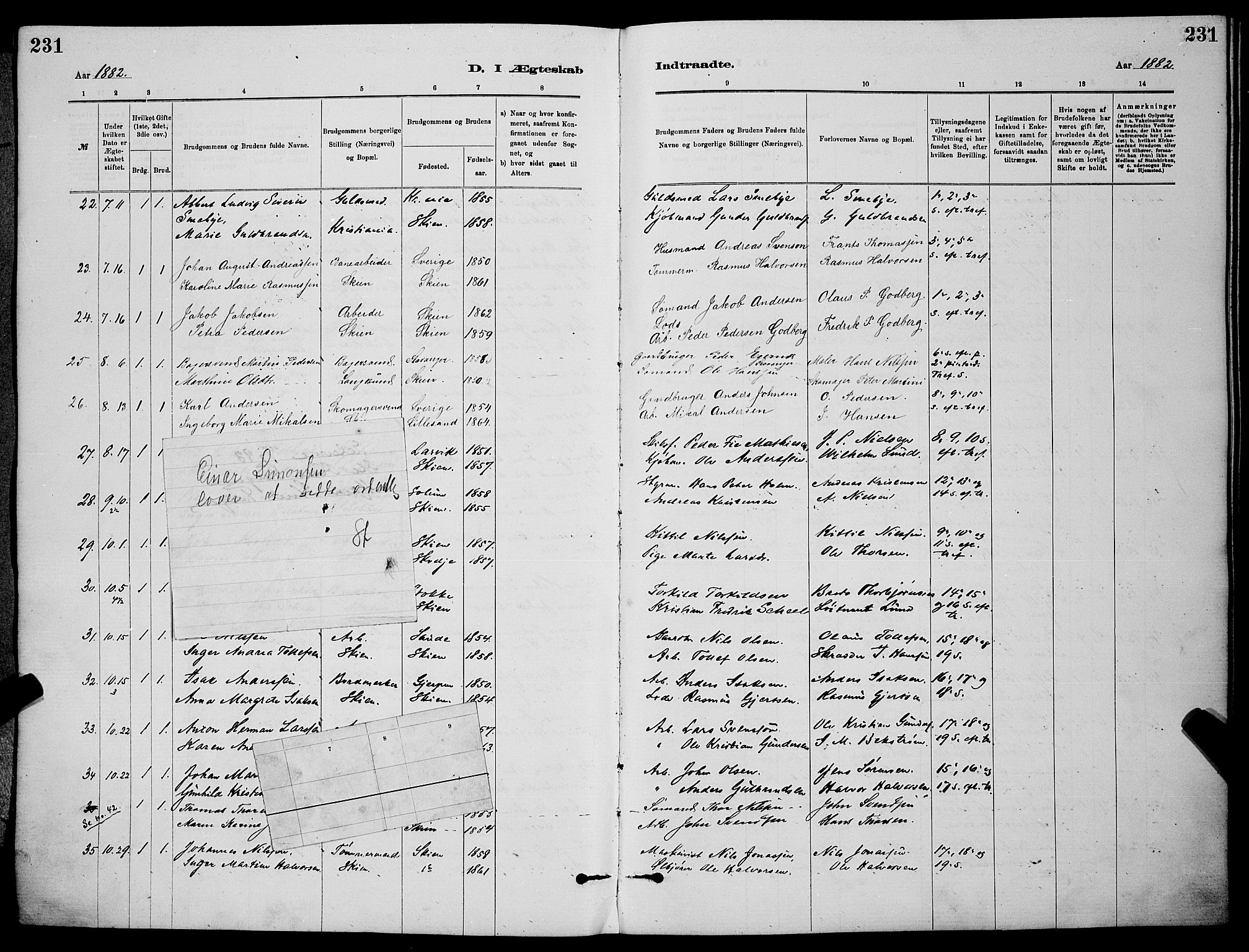 Skien kirkebøker, SAKO/A-302/G/Ga/L0006: Parish register (copy) no. 6, 1881-1890, p. 231