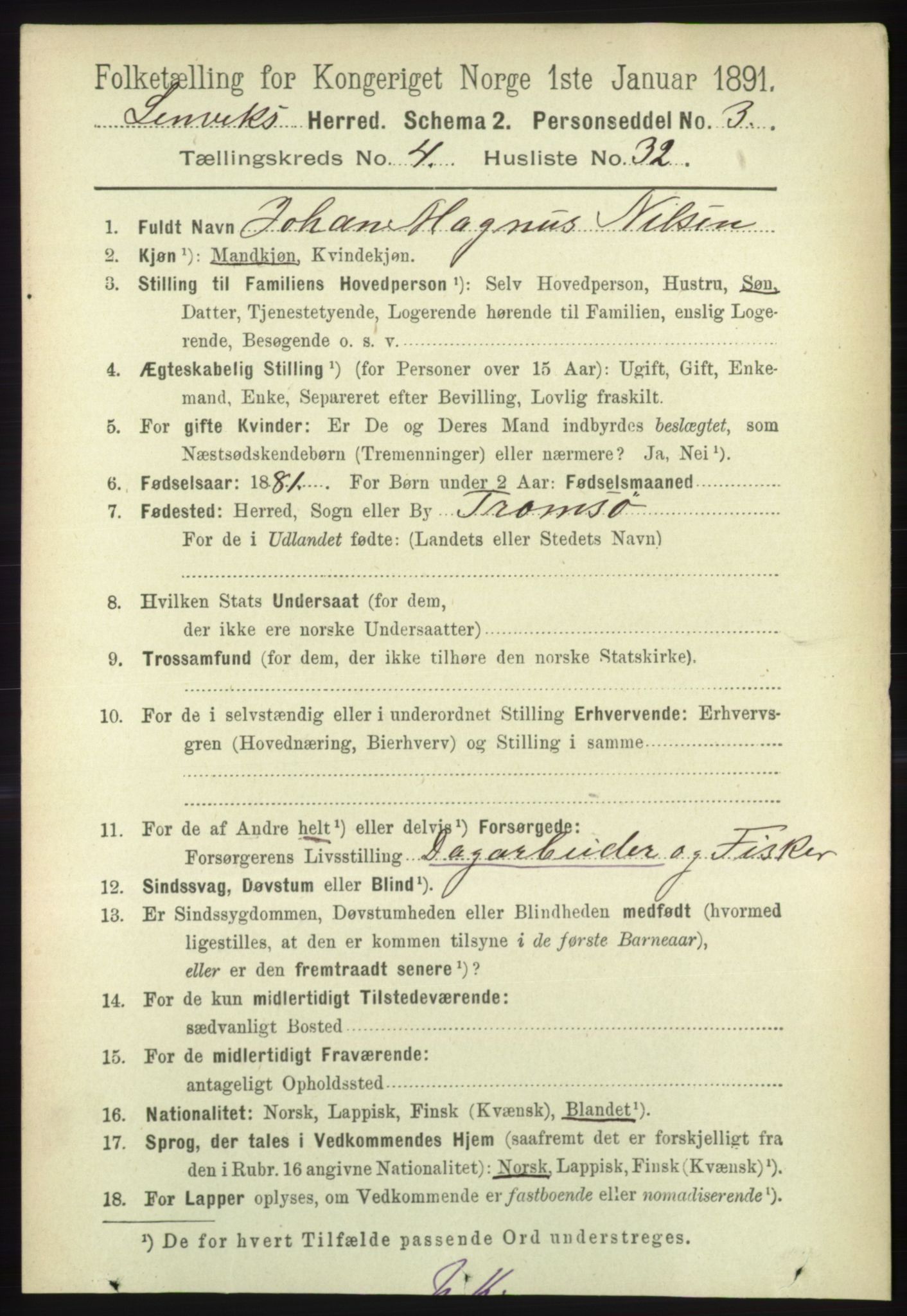 RA, 1891 census for 1931 Lenvik, 1891, p. 2100
