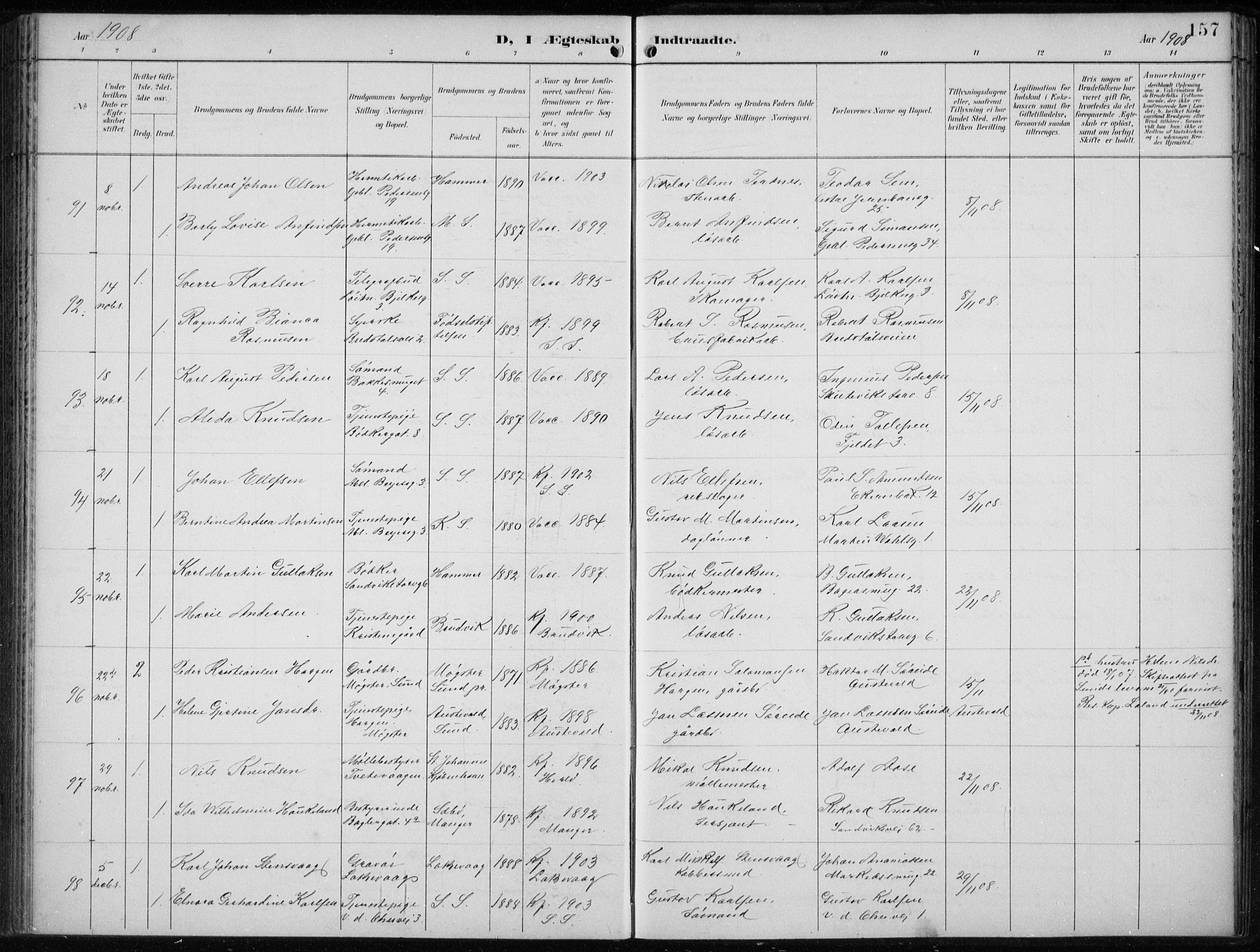 Sandviken Sokneprestembete, AV/SAB-A-77601/H/Ha/L0014: Parish register (official) no. D 1, 1896-1911, p. 157