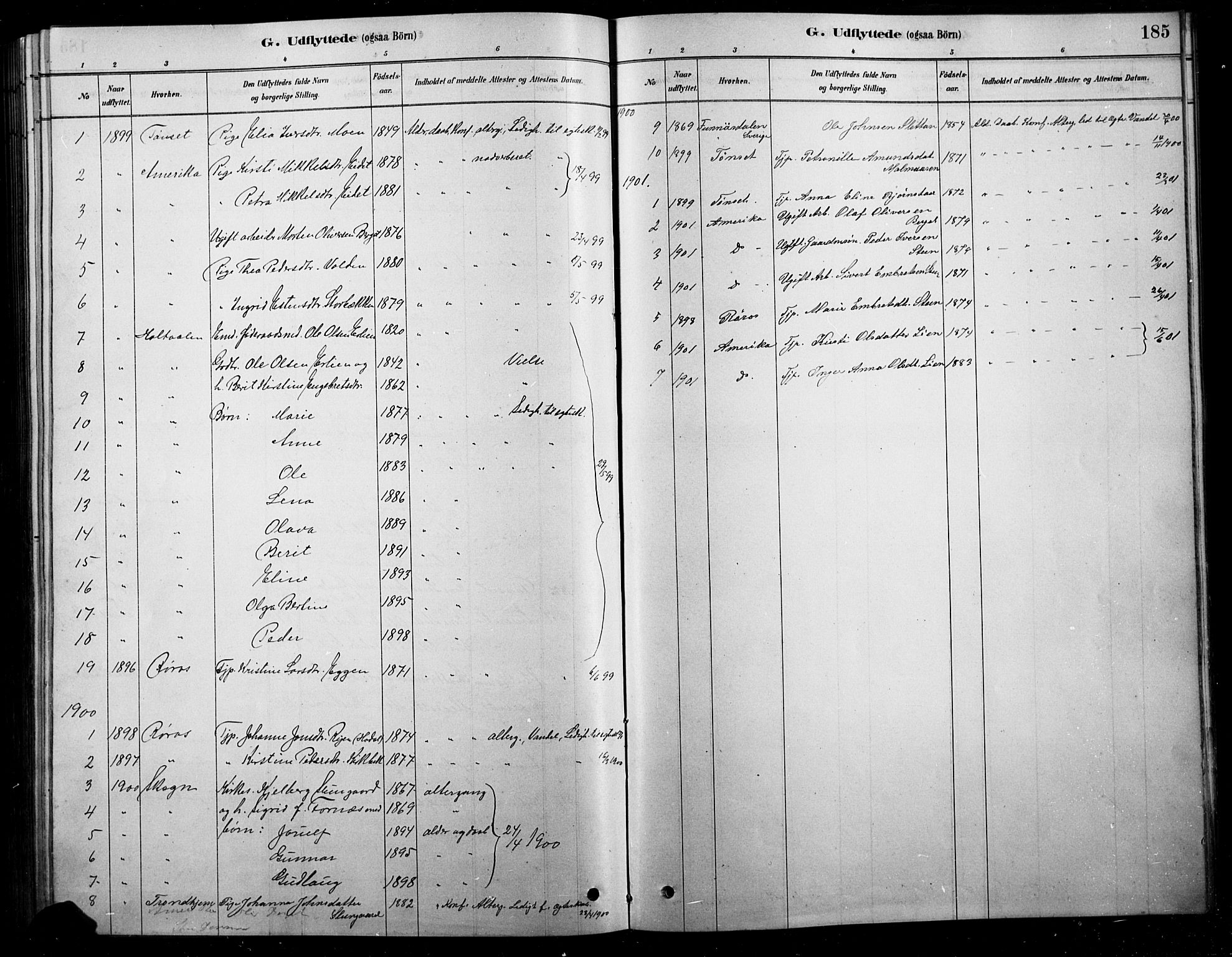 Tolga prestekontor, SAH/PREST-062/L/L0007: Parish register (copy) no. 7, 1878-1919, p. 185