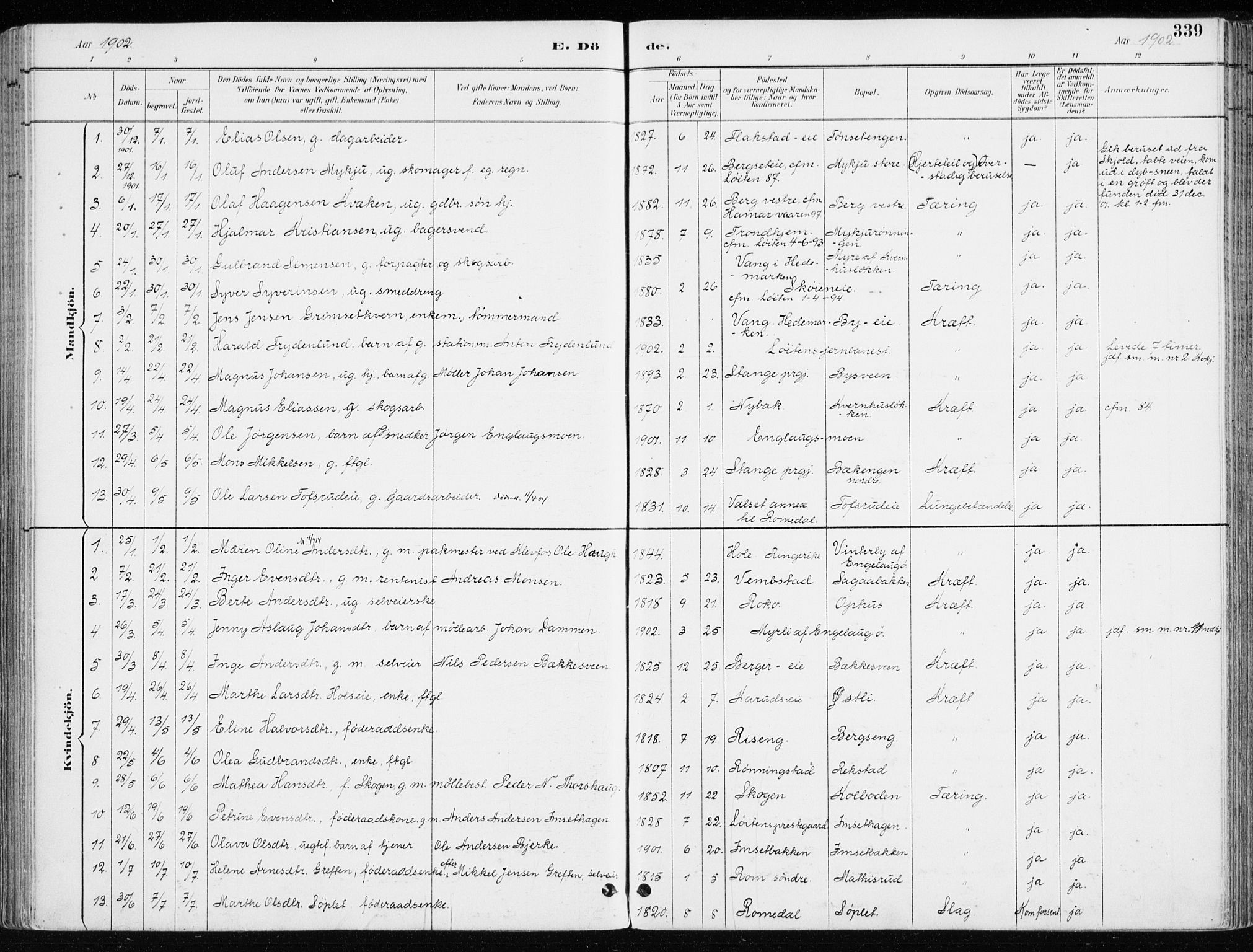 Løten prestekontor, SAH/PREST-022/K/Ka/L0010: Parish register (official) no. 10, 1892-1907, p. 339