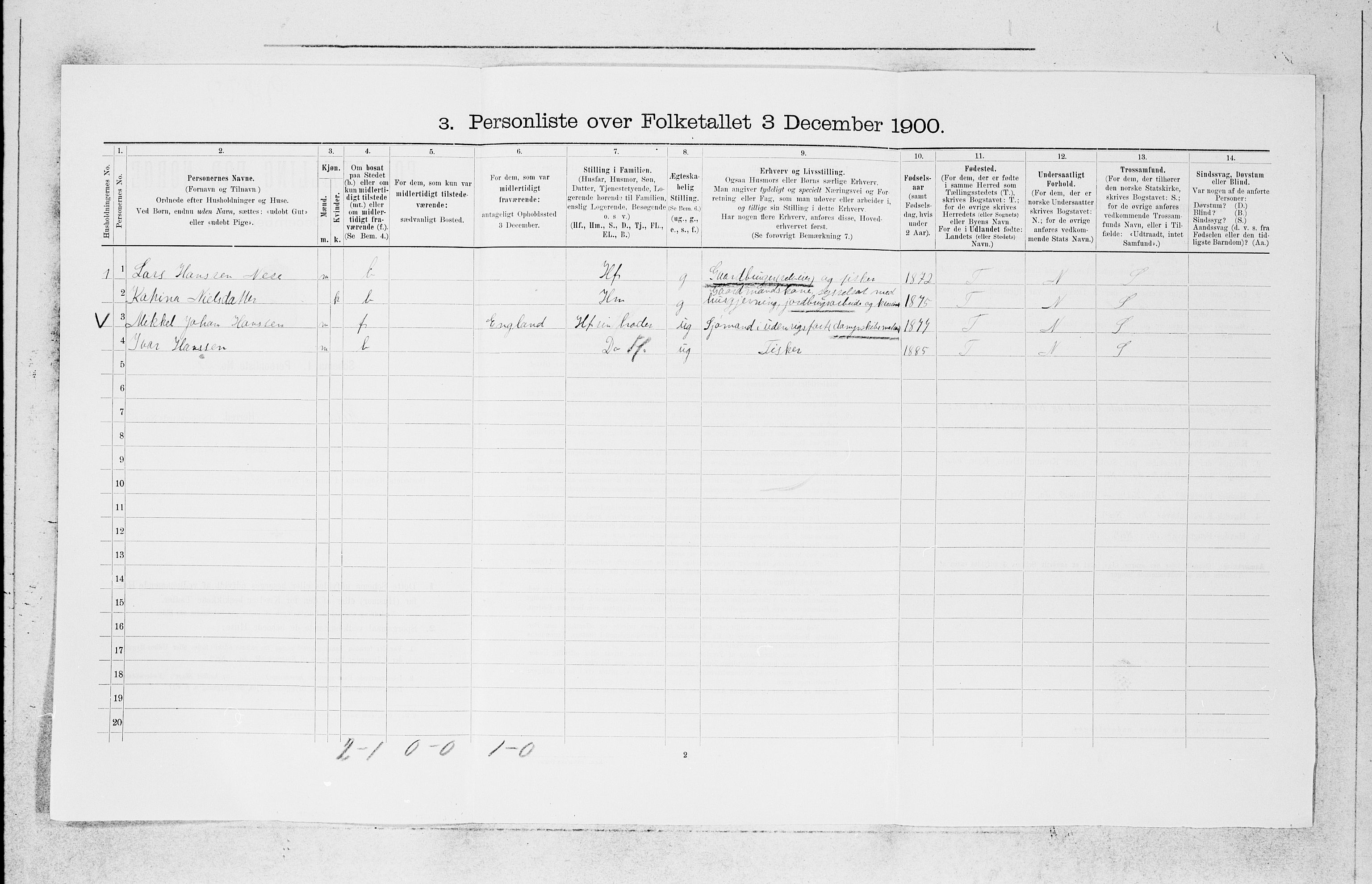 SAB, 1900 census for Fjell, 1900, p. 212