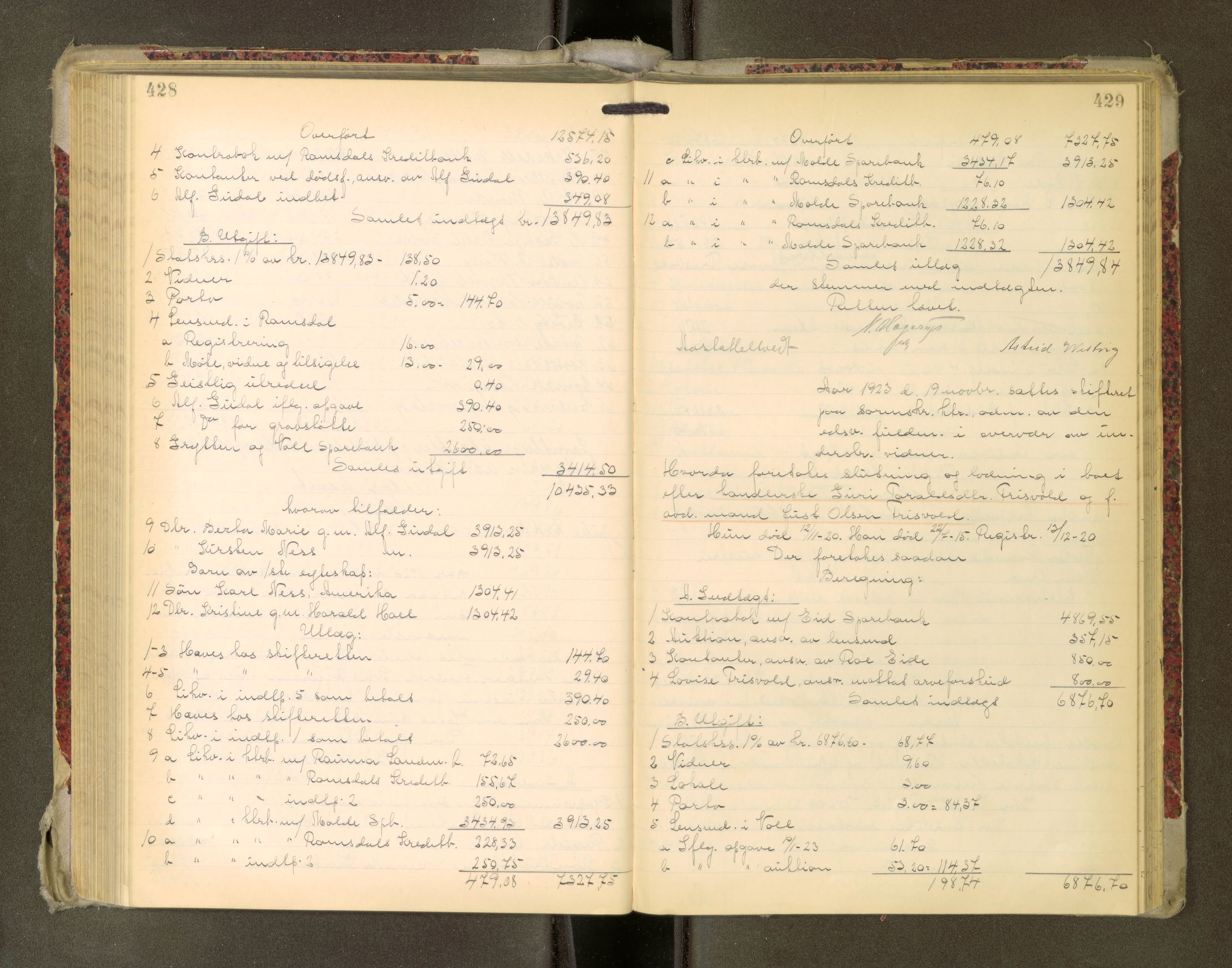 Romsdal sorenskriveri, AV/SAT-A-4149/1/3/3A/L0022: Skifteutlodnings Protokoll, 1920-1924, p. 428-429