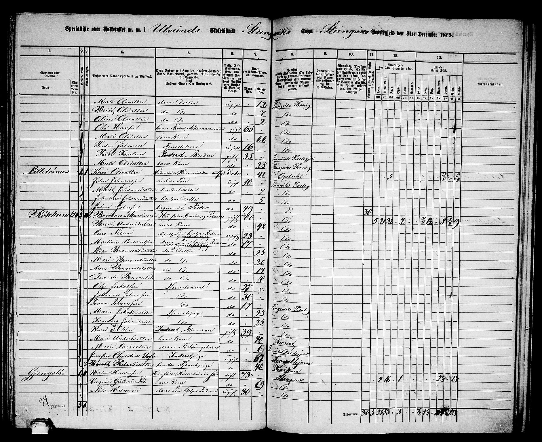 RA, 1865 census for Stangvik, 1865, p. 91