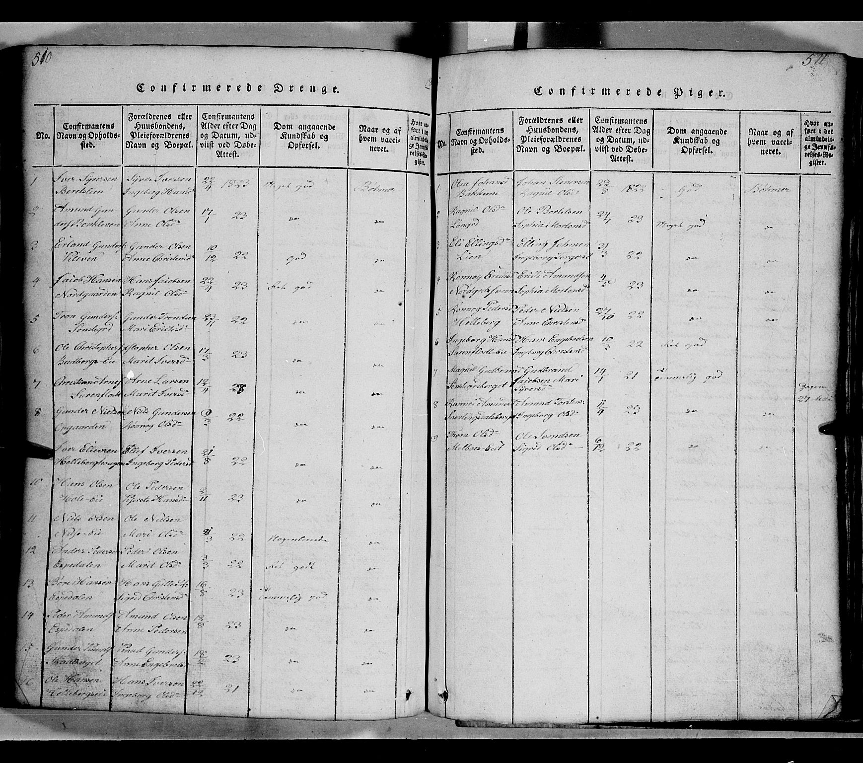 Gausdal prestekontor, SAH/PREST-090/H/Ha/Hab/L0002: Parish register (copy) no. 2, 1818-1874, p. 510-511