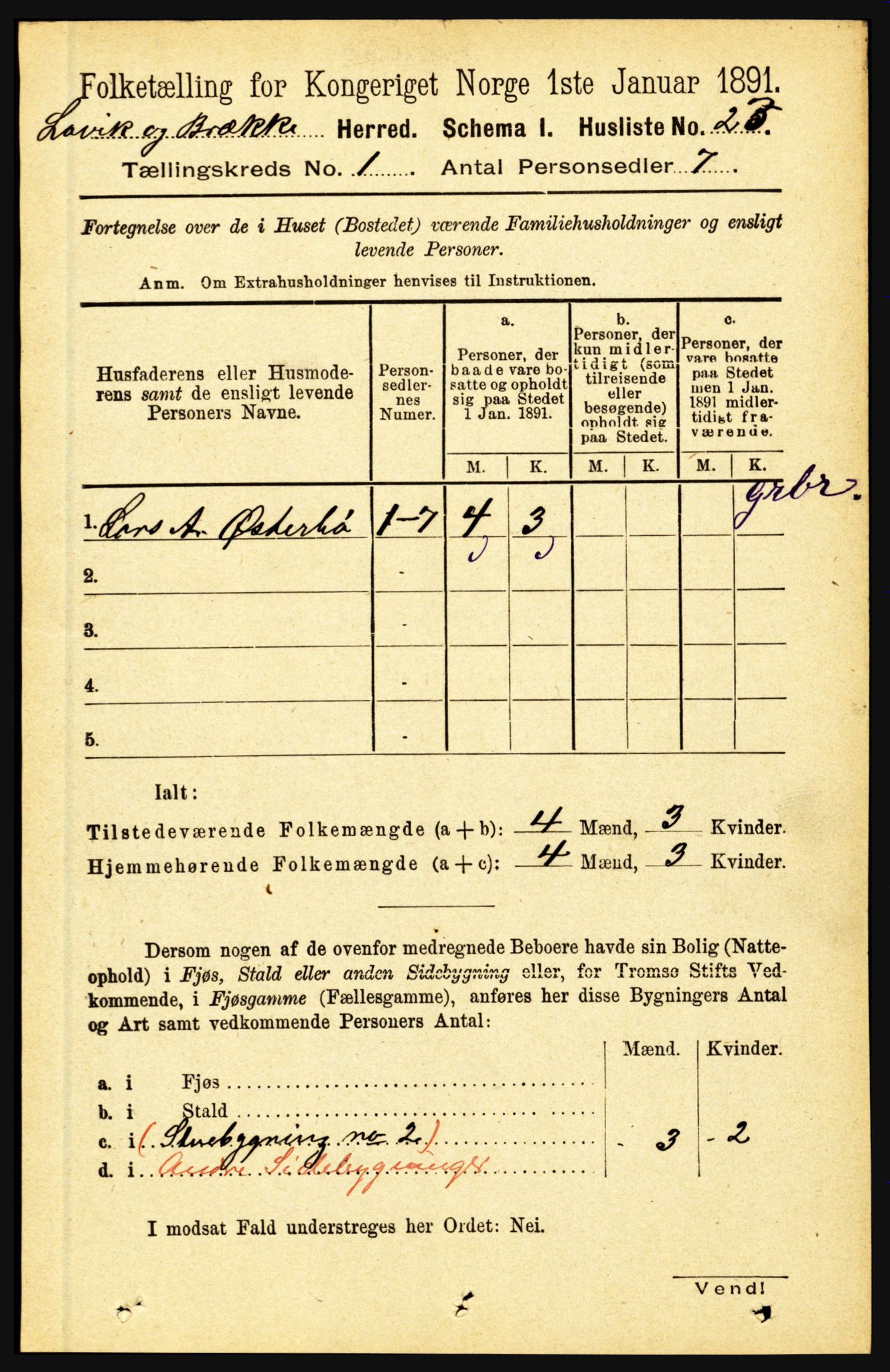 RA, 1891 census for 1415 Lavik og Brekke, 1891, p. 55