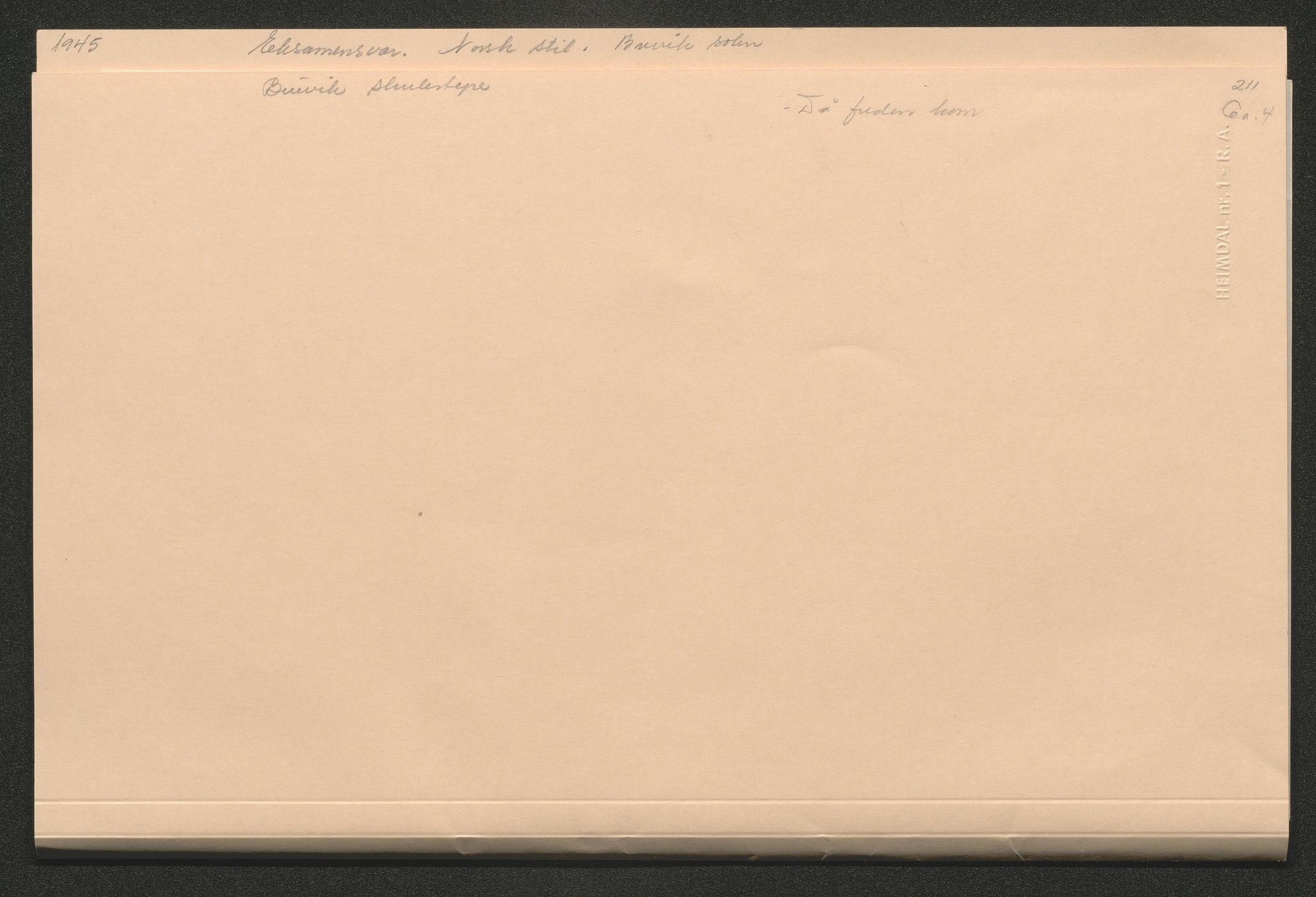 Bruvik kommune. Skulestyre, IKAH/1251a-211/G/Ga/L0004/0001: Eksamenssvar / Norsk stil i skulane i Bruvik sokn, 1945