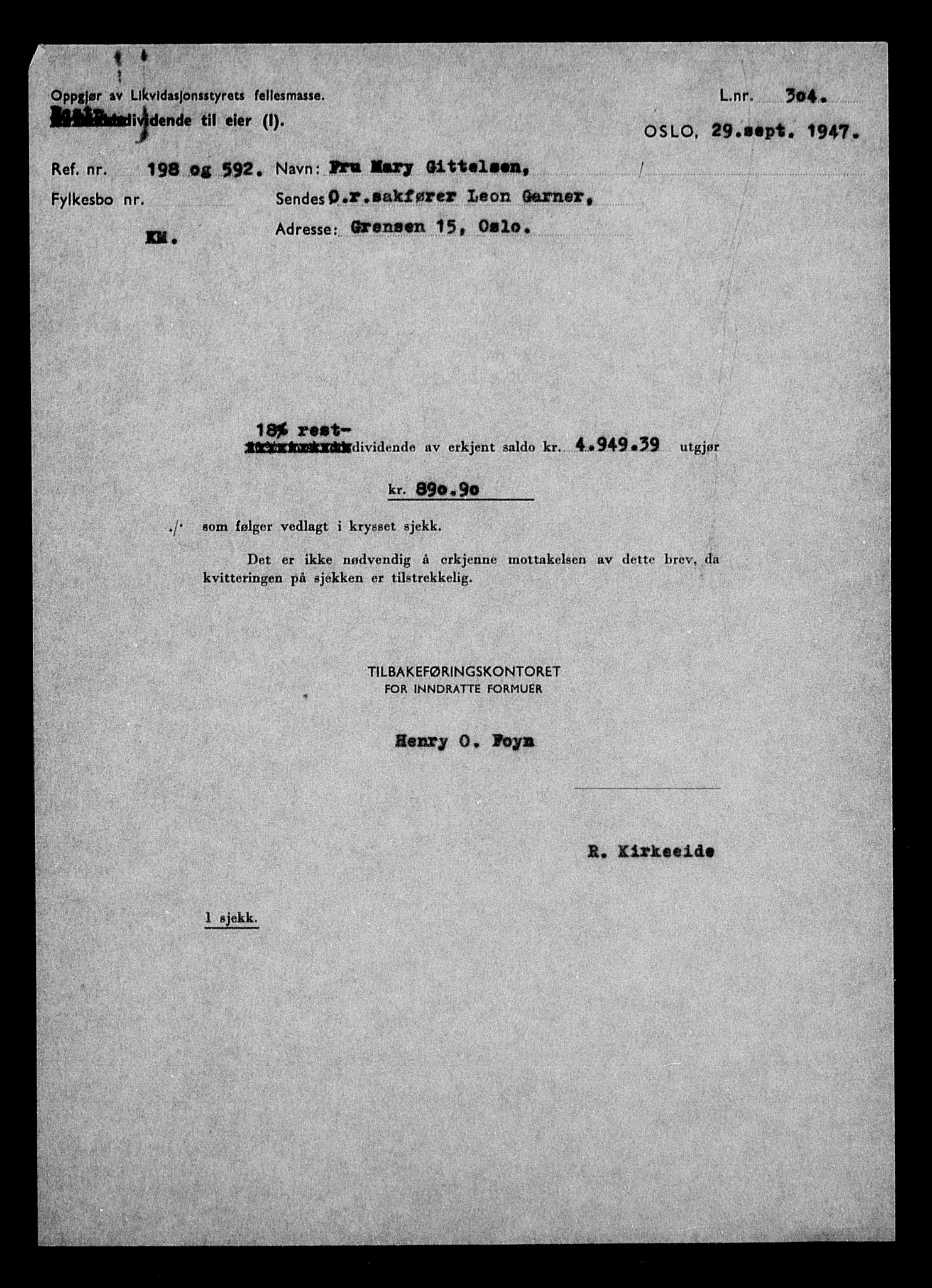 Justisdepartementet, Tilbakeføringskontoret for inndratte formuer, RA/S-1564/H/Hc/Hcc/L0937: --, 1945-1947, p. 504