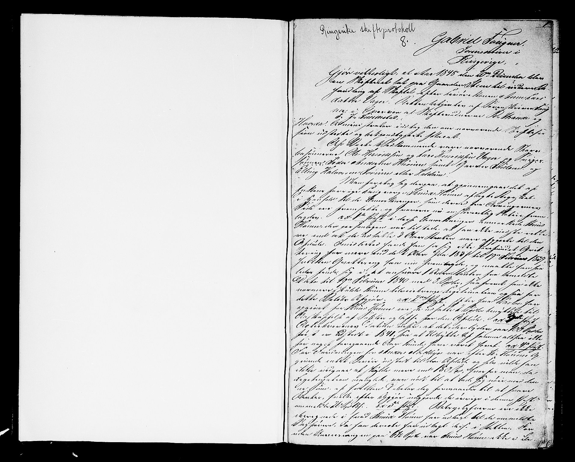 Ringerike sorenskriveri, AV/SAKO-A-105/H/Hb/Hbc/Hbca/L0004: Skifteforhandlingsprotokoll, 1848-1859, p. 1