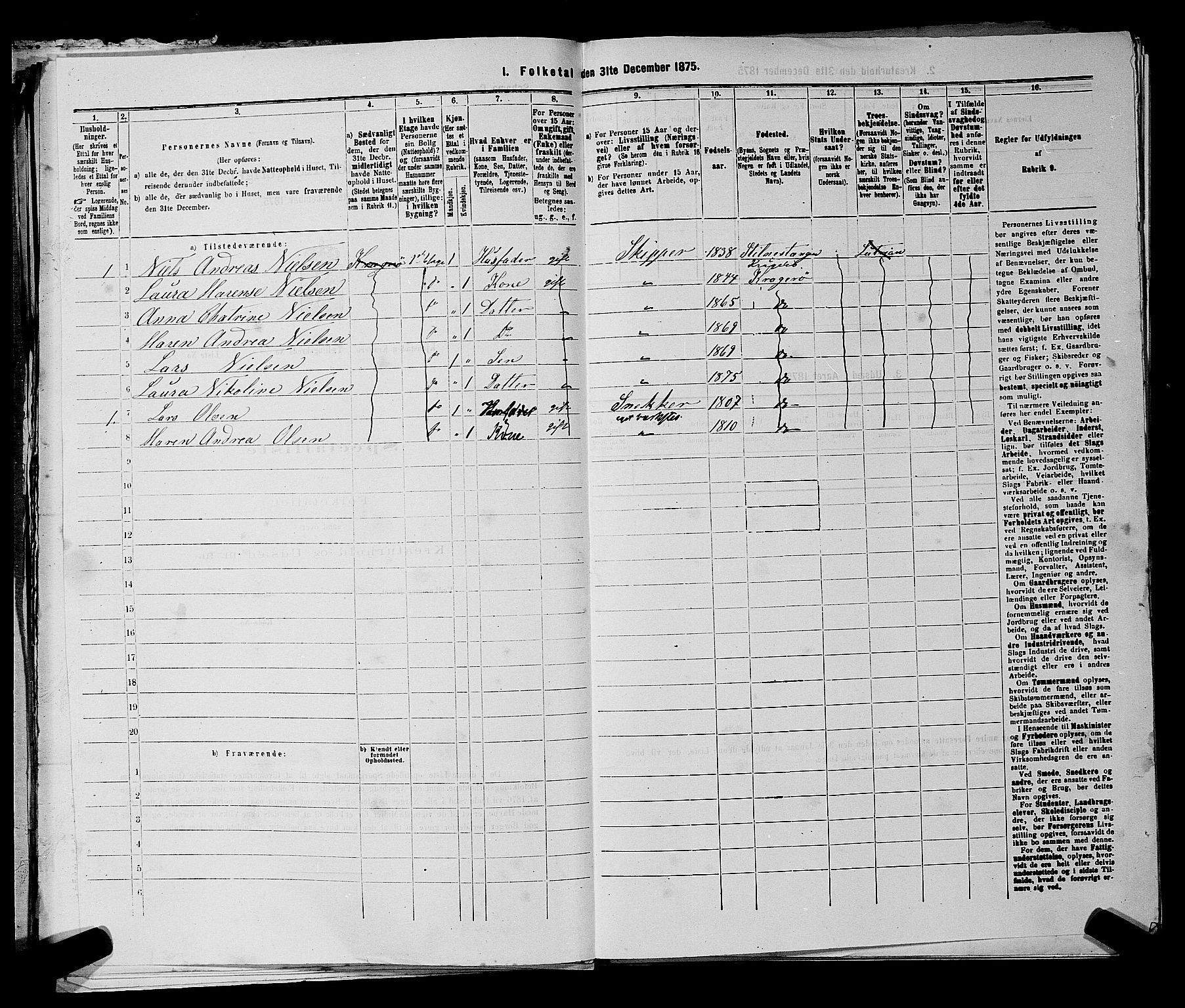 SAKO, 1875 census for 0801P Kragerø, 1875, p. 252