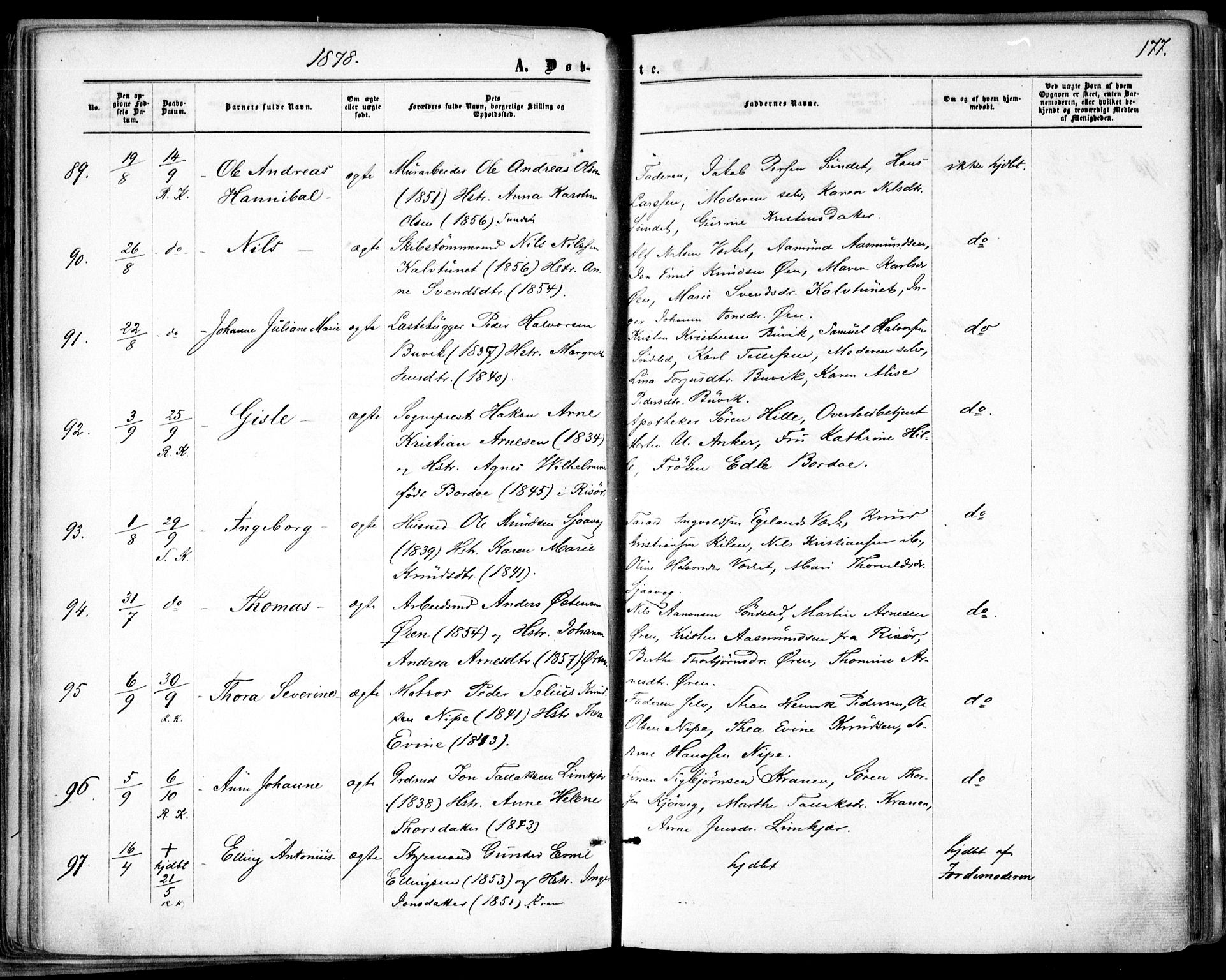 Søndeled sokneprestkontor, AV/SAK-1111-0038/F/Fa/L0003: Parish register (official) no. A 3, 1861-1879, p. 177