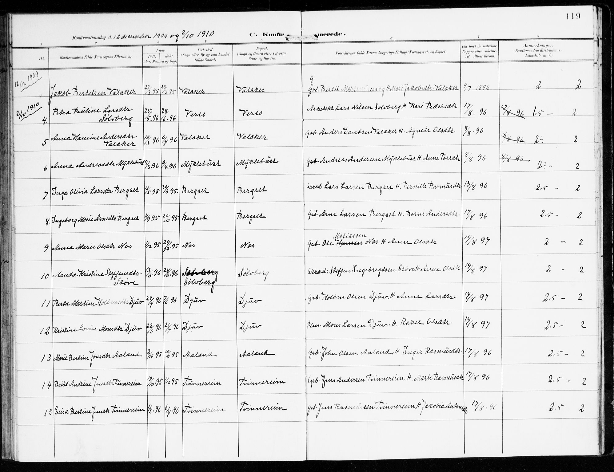 Innvik sokneprestembete, AV/SAB-A-80501: Parish register (official) no. D 2, 1900-1921, p. 119