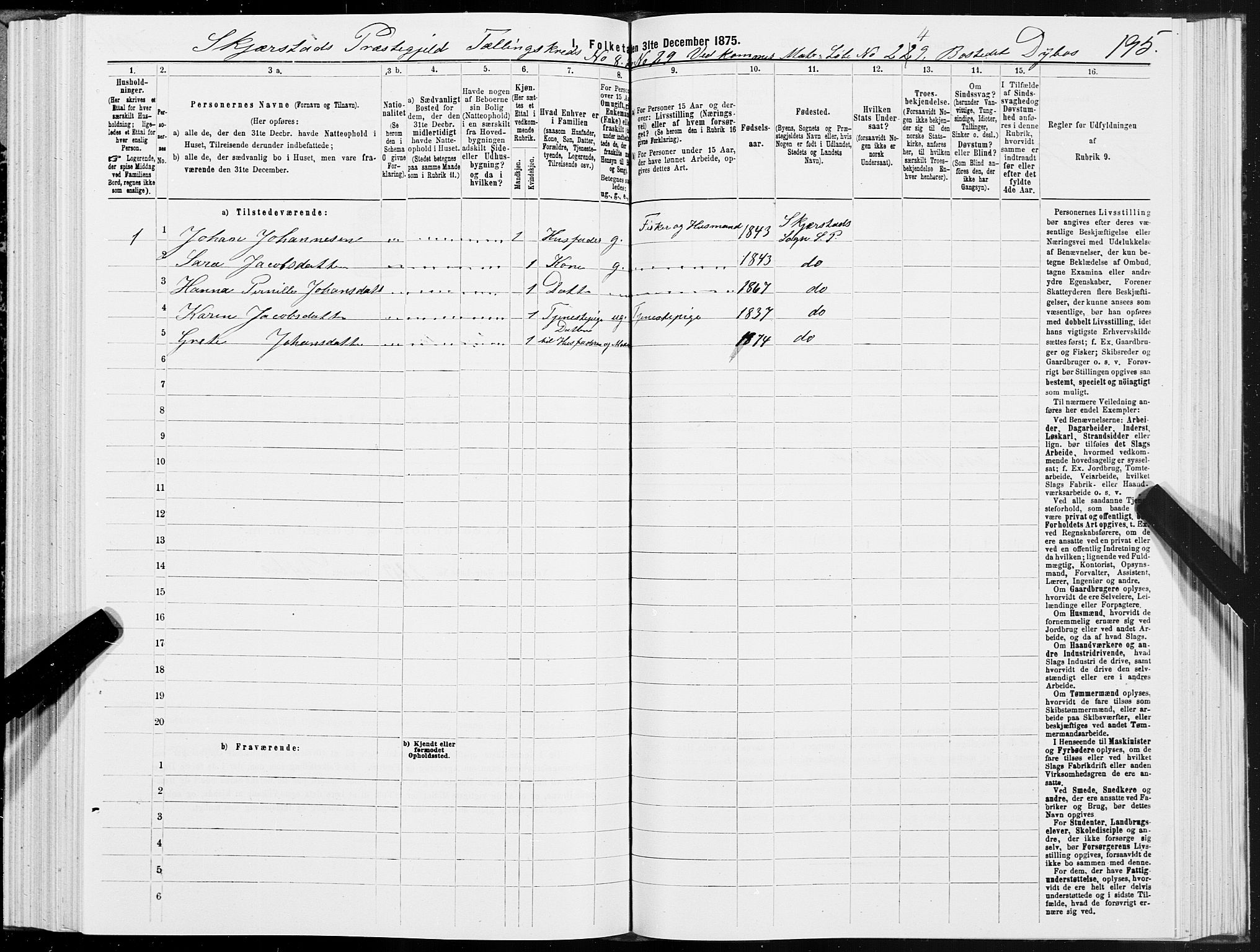 SAT, 1875 census for 1842P Skjerstad, 1875, p. 4195