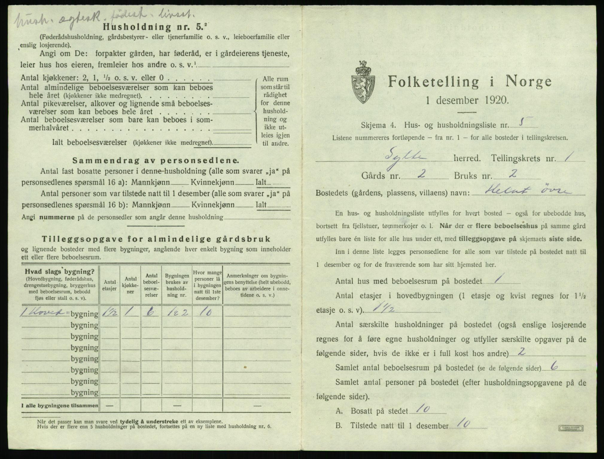 SAT, 1920 census for Sylte, 1920, p. 31