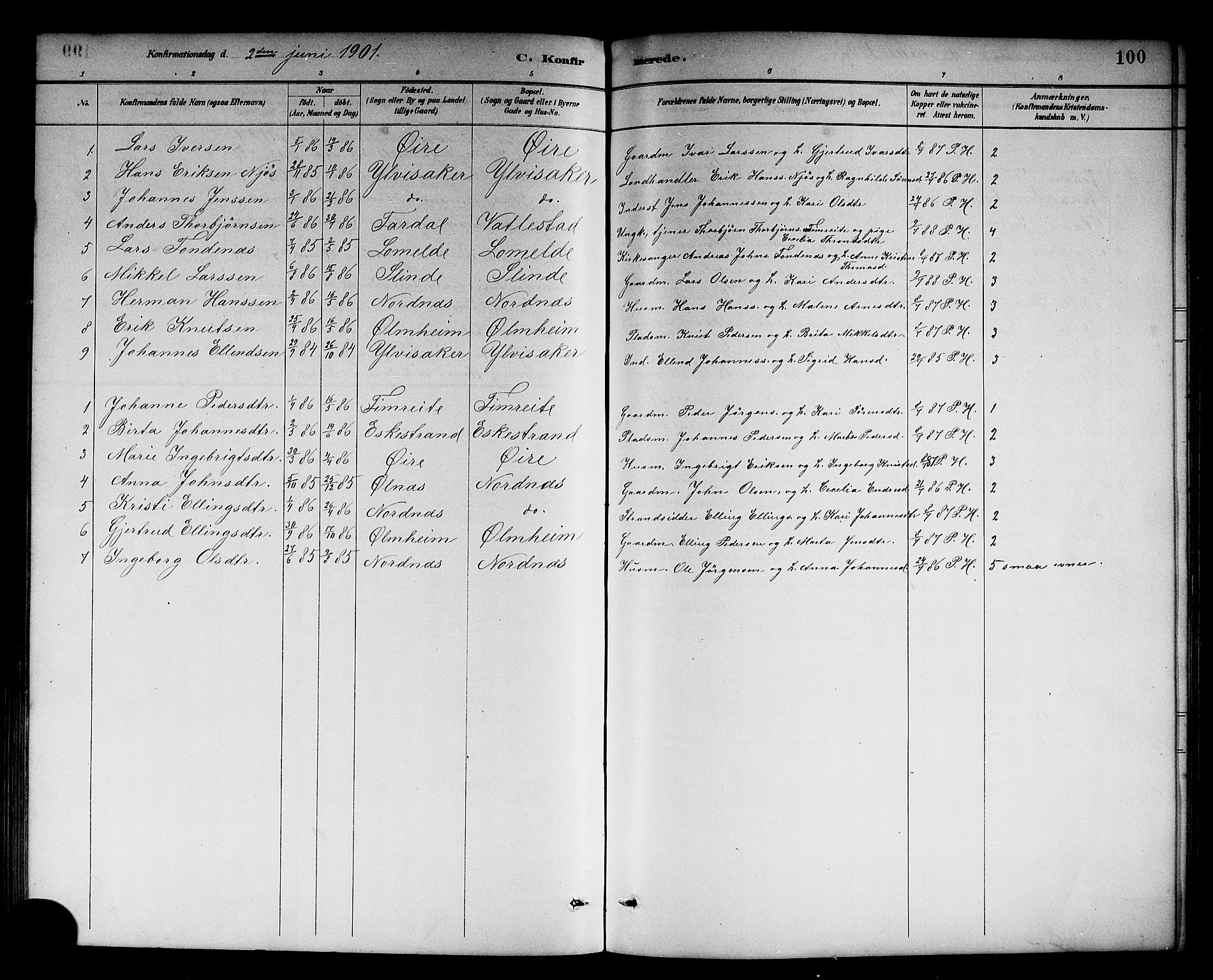 Sogndal sokneprestembete, SAB/A-81301/H/Hab/Habc/L0002: Parish register (copy) no. C 2, 1884-1910, p. 100