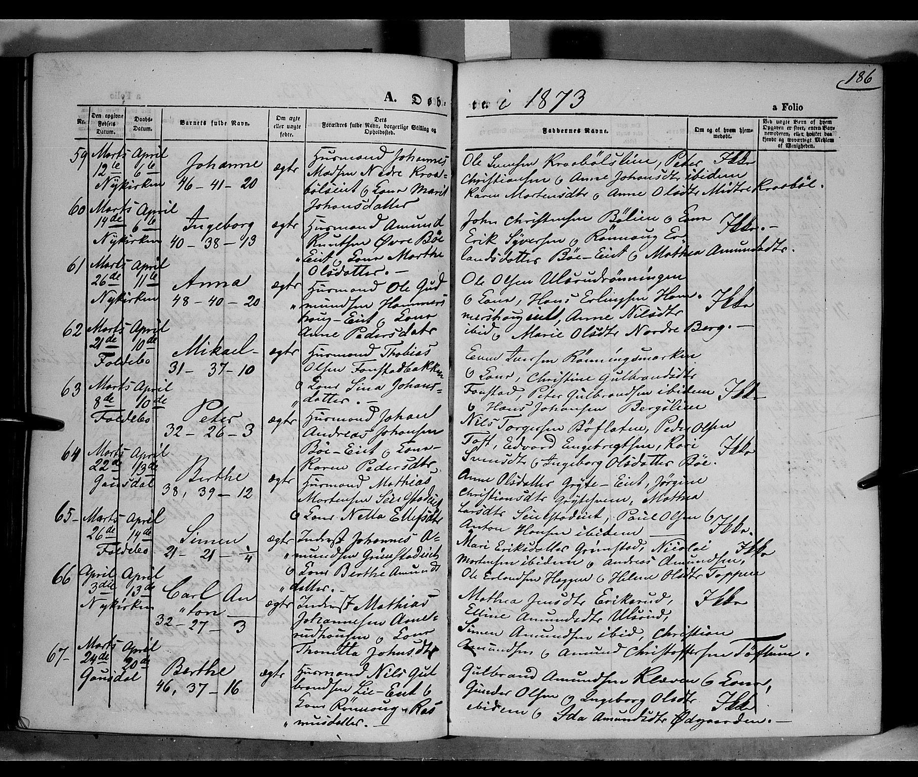 Gausdal prestekontor, AV/SAH-PREST-090/H/Ha/Haa/L0009: Parish register (official) no. 9, 1862-1873, p. 186