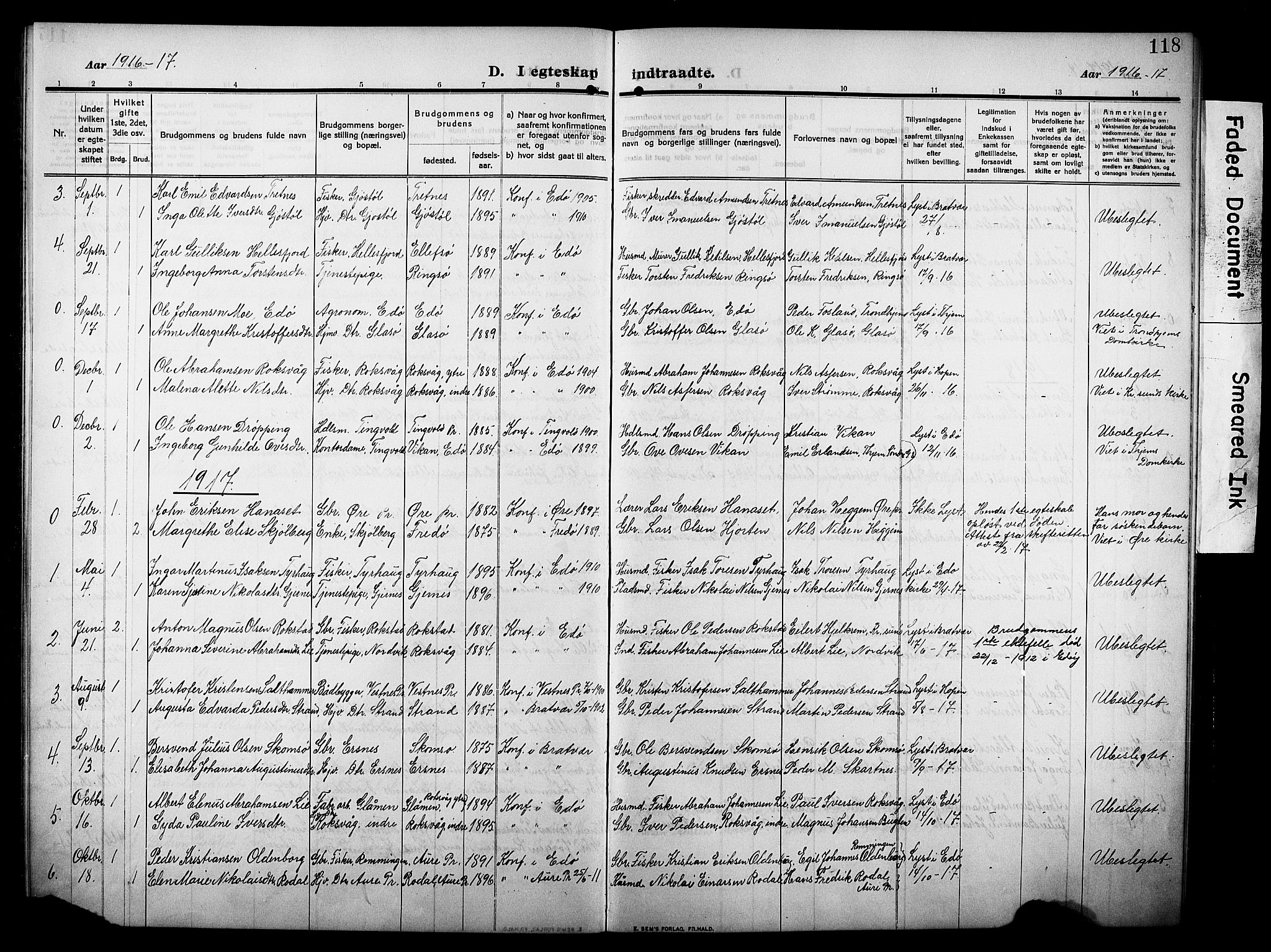 Ministerialprotokoller, klokkerbøker og fødselsregistre - Møre og Romsdal, AV/SAT-A-1454/581/L0943: Parish register (copy) no. 581C01, 1909-1931, p. 118