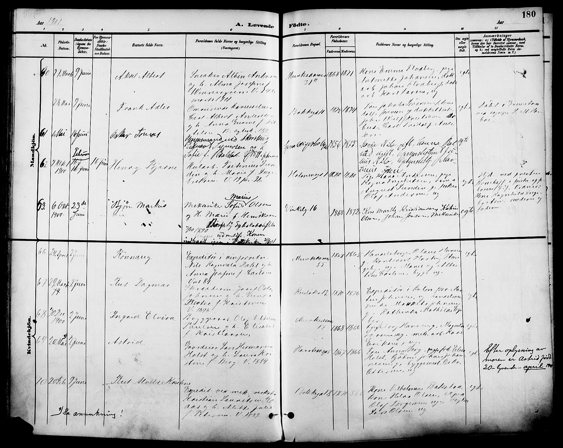 Johannes prestekontor Kirkebøker, AV/SAO-A-10852/F/Fa/L0007: Parish register (official) no. 7, 1896-1905, p. 180