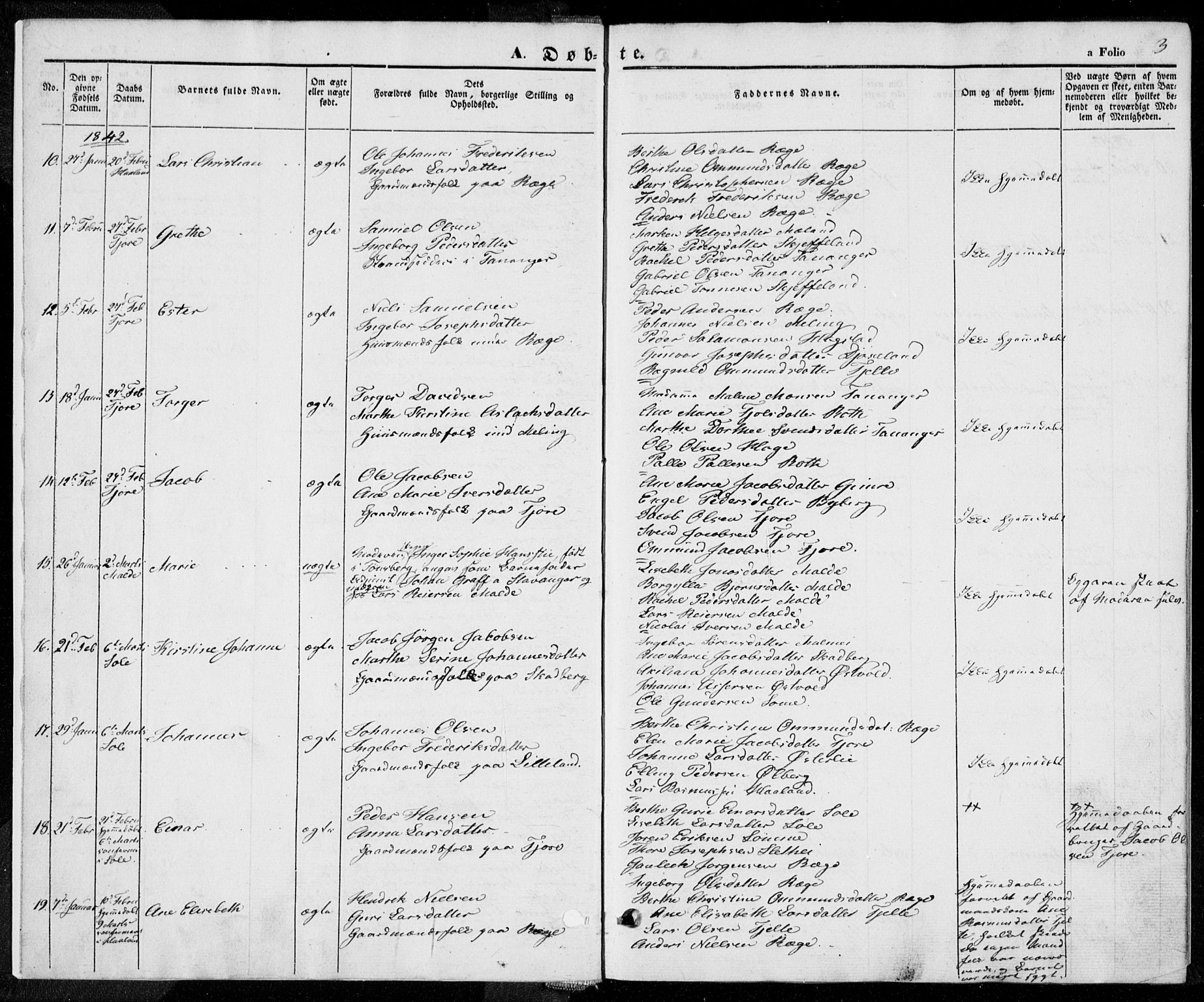 Håland sokneprestkontor, AV/SAST-A-101802/001/30BA/L0006: Parish register (official) no. A 6, 1842-1853, p. 3