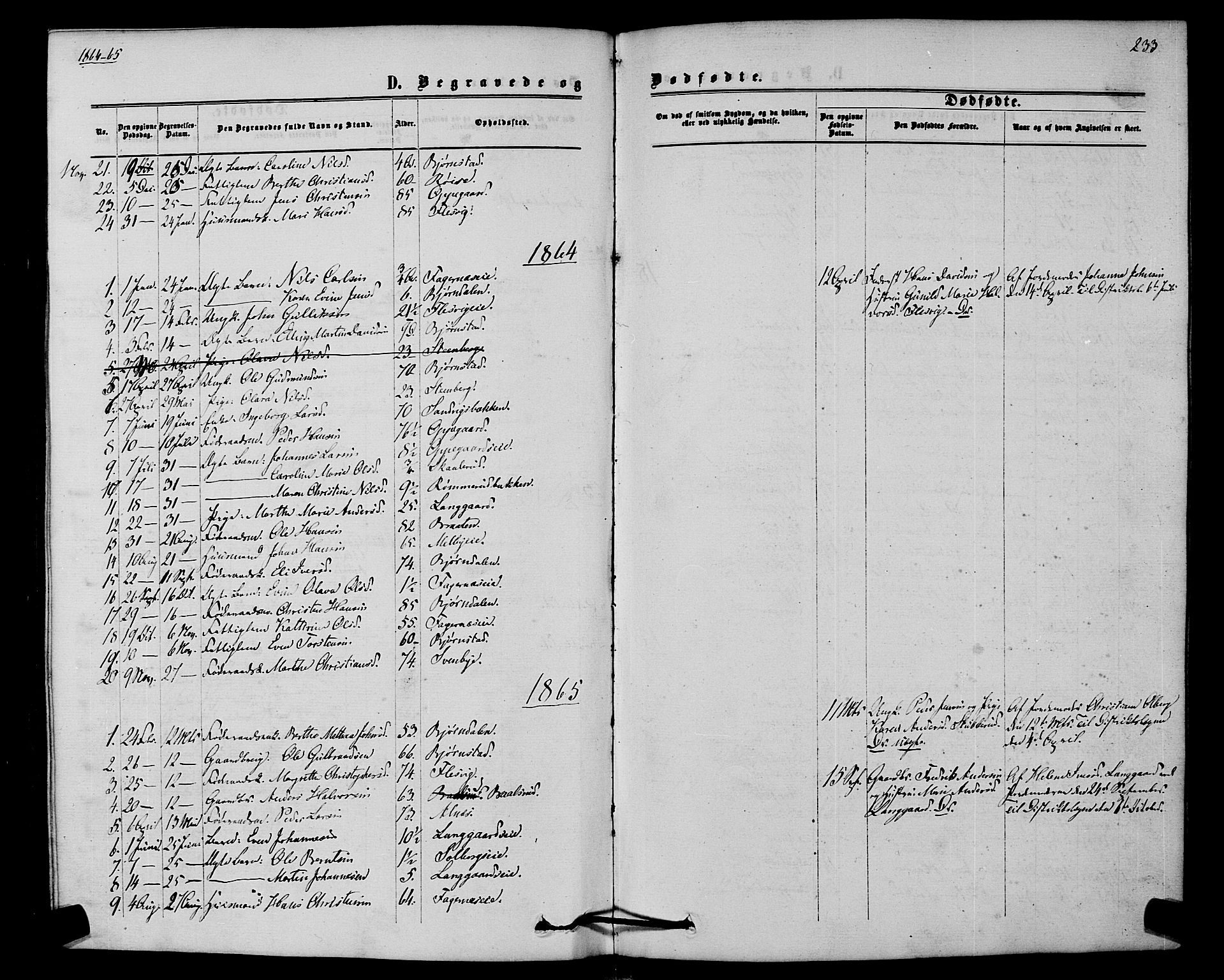 Hurdal prestekontor Kirkebøker, AV/SAO-A-10889/F/Fb/L0002: Parish register (official) no. II 2, 1860-1877, p. 233