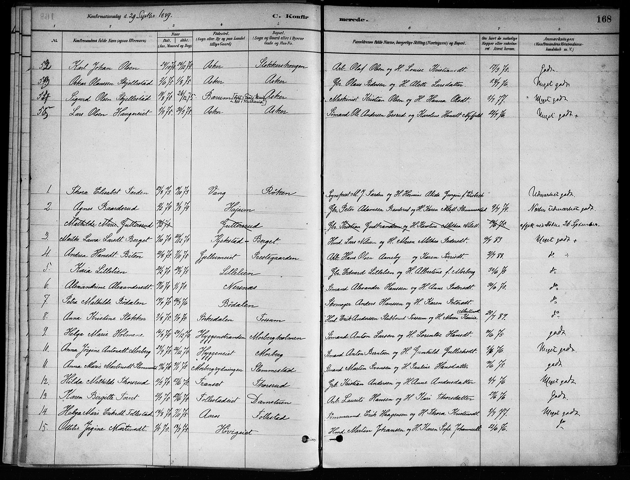 Røyken kirkebøker, AV/SAKO-A-241/F/Fa/L0008: Parish register (official) no. 8, 1880-1897, p. 168