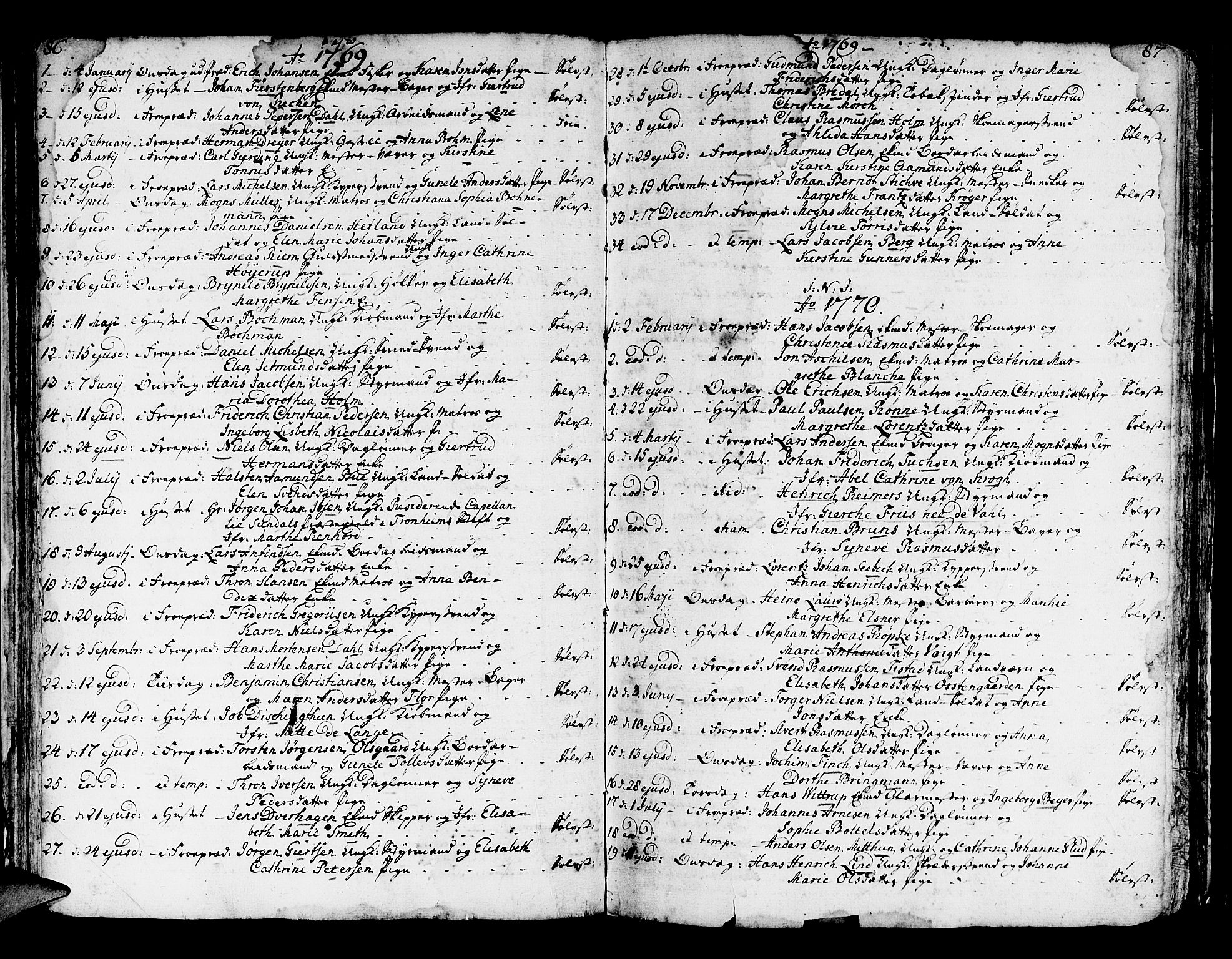 Domkirken sokneprestembete, SAB/A-74801/H/Haa/L0007: Parish register (official) no. A 7, 1725-1826, p. 86-87