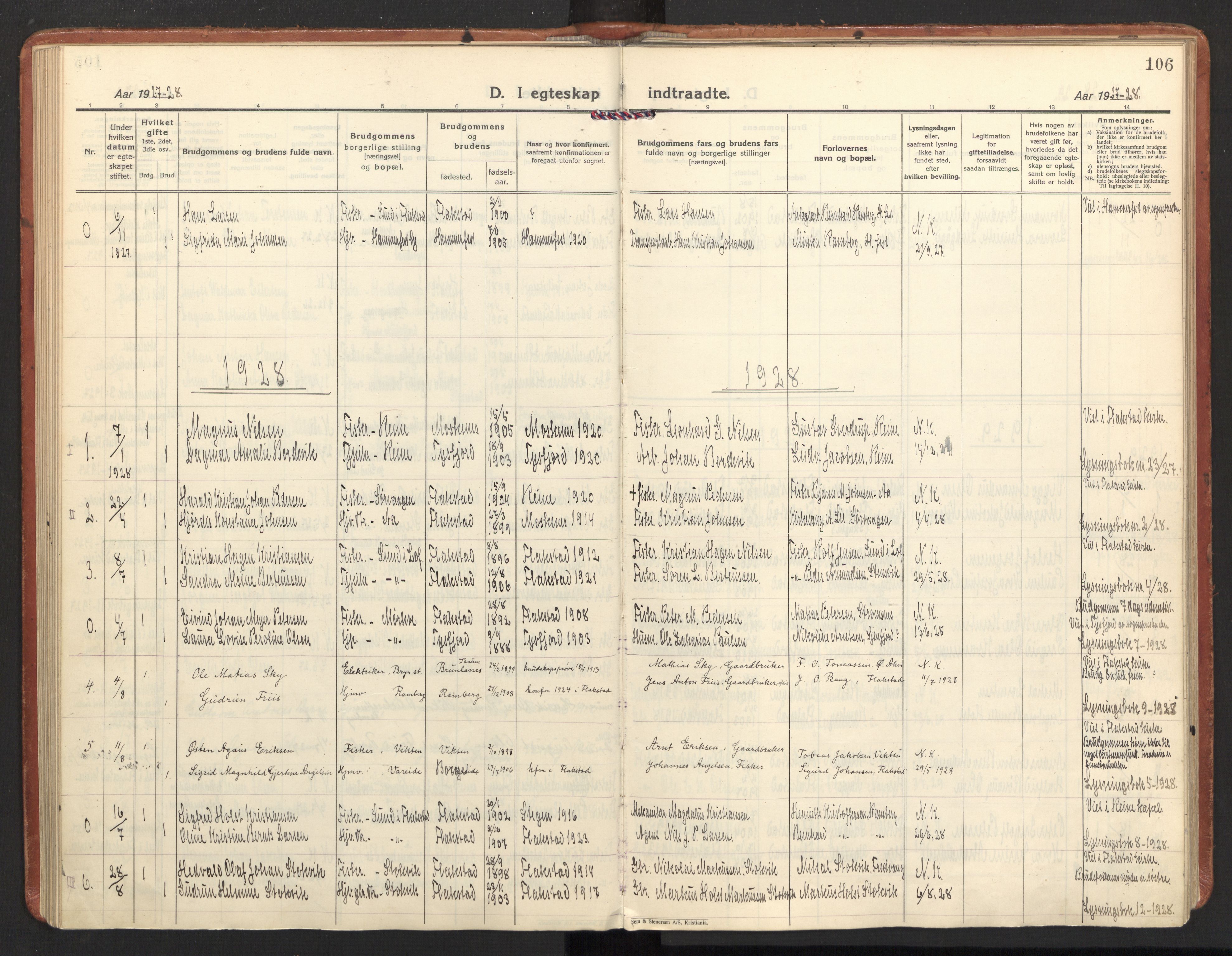 Ministerialprotokoller, klokkerbøker og fødselsregistre - Nordland, AV/SAT-A-1459/885/L1211: Parish register (official) no. 885A11, 1927-1938, p. 106