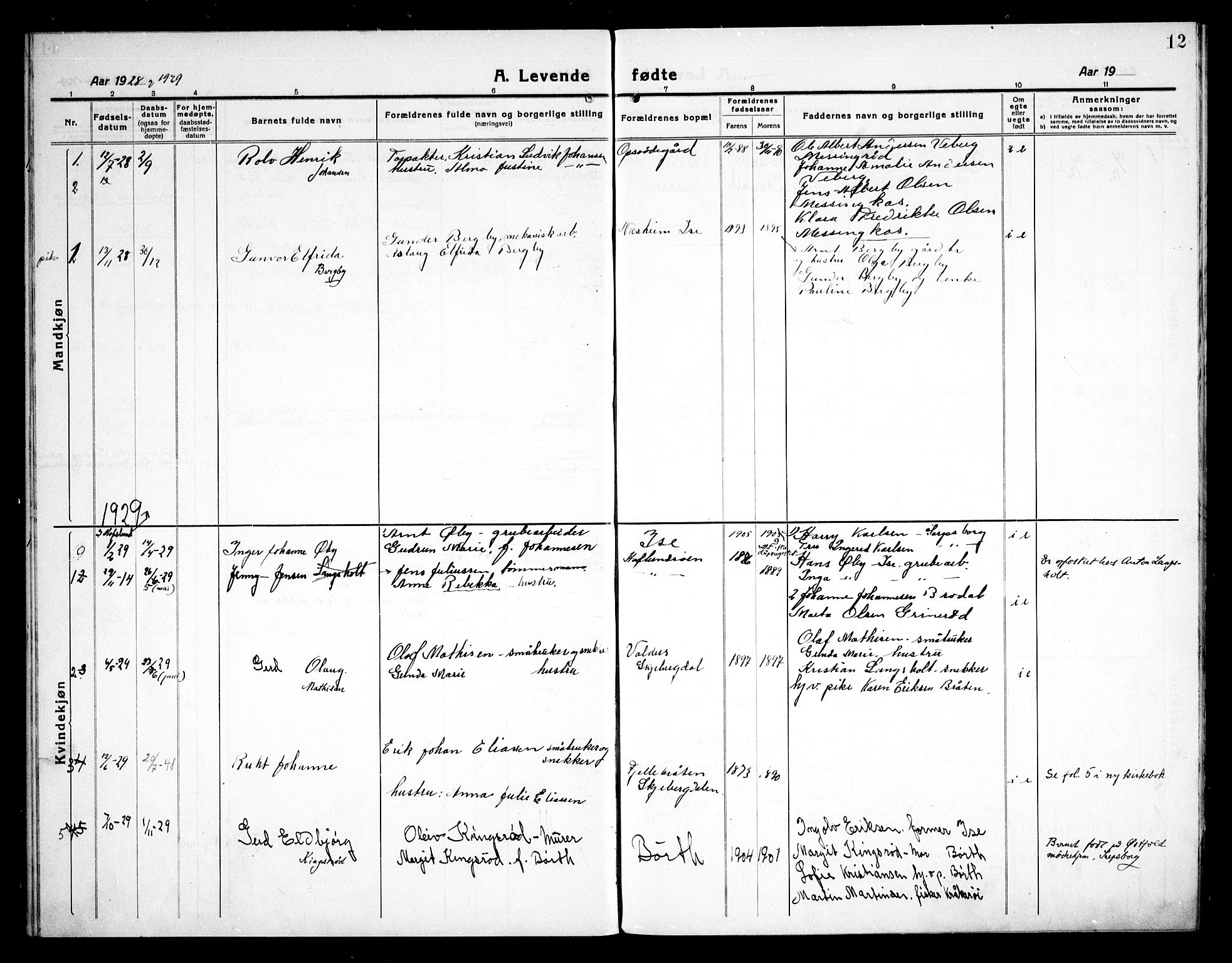 Skjeberg prestekontor Kirkebøker, AV/SAO-A-10923/G/Gc/L0002: Parish register (copy) no. III 2, 1918-1938, p. 12