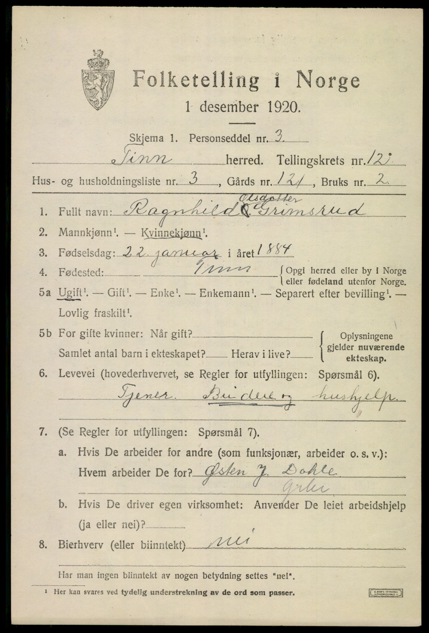 SAKO, 1920 census for Tinn, 1920, p. 7944