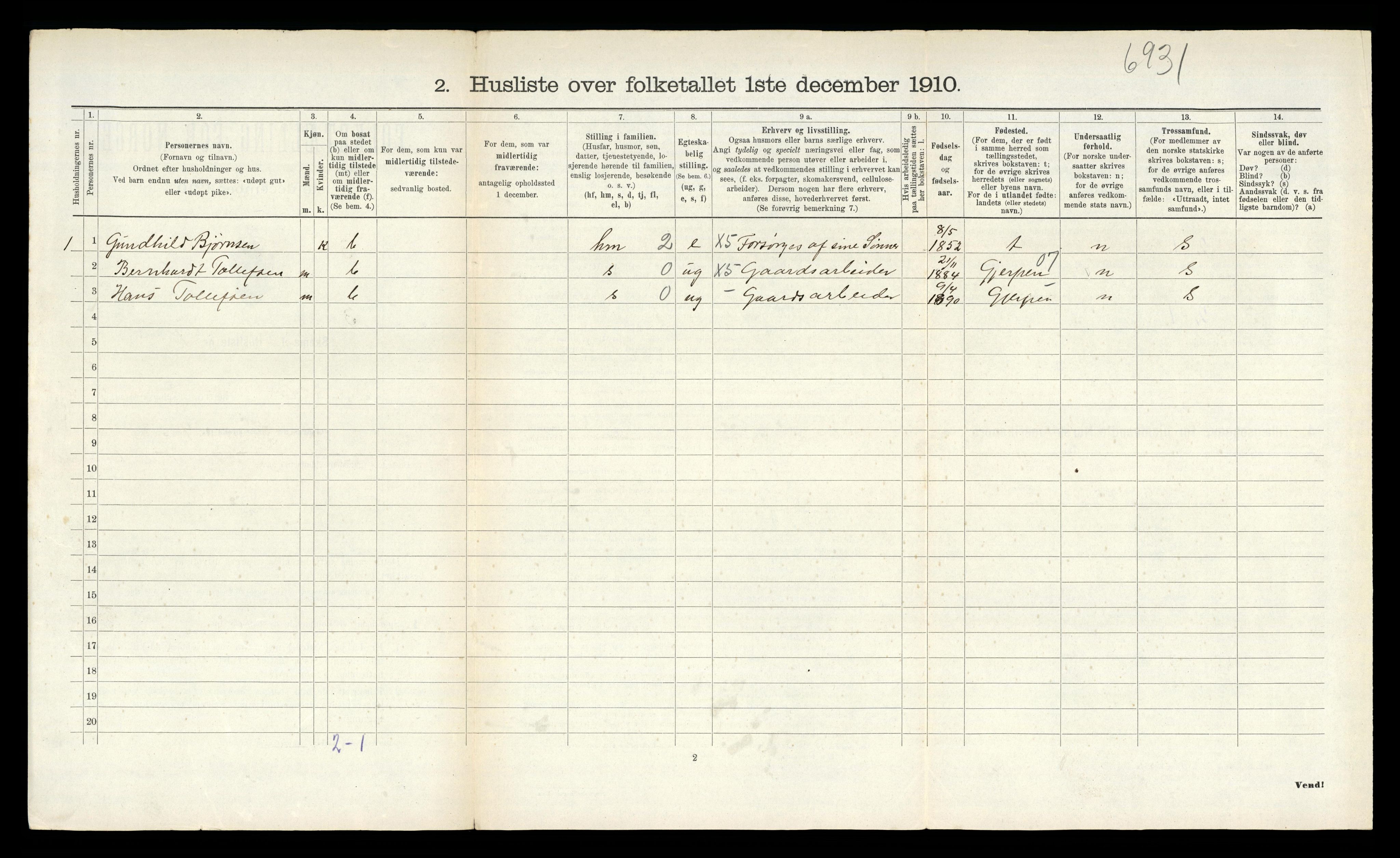 RA, 1910 census for Sauherad, 1910, p. 714