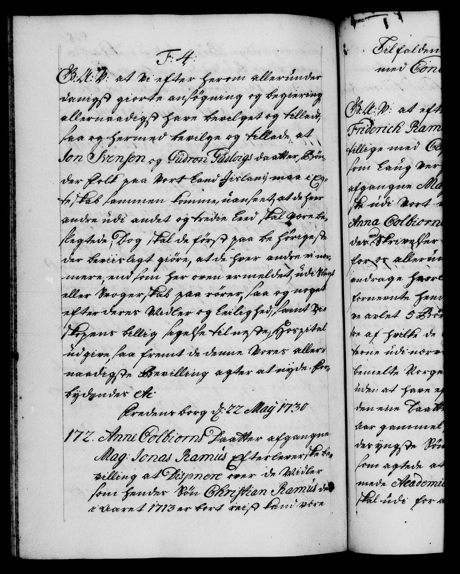 Danske Kanselli 1572-1799, AV/RA-EA-3023/F/Fc/Fca/Fcaa/L0026: Norske registre, 1729-1730, p. 438b