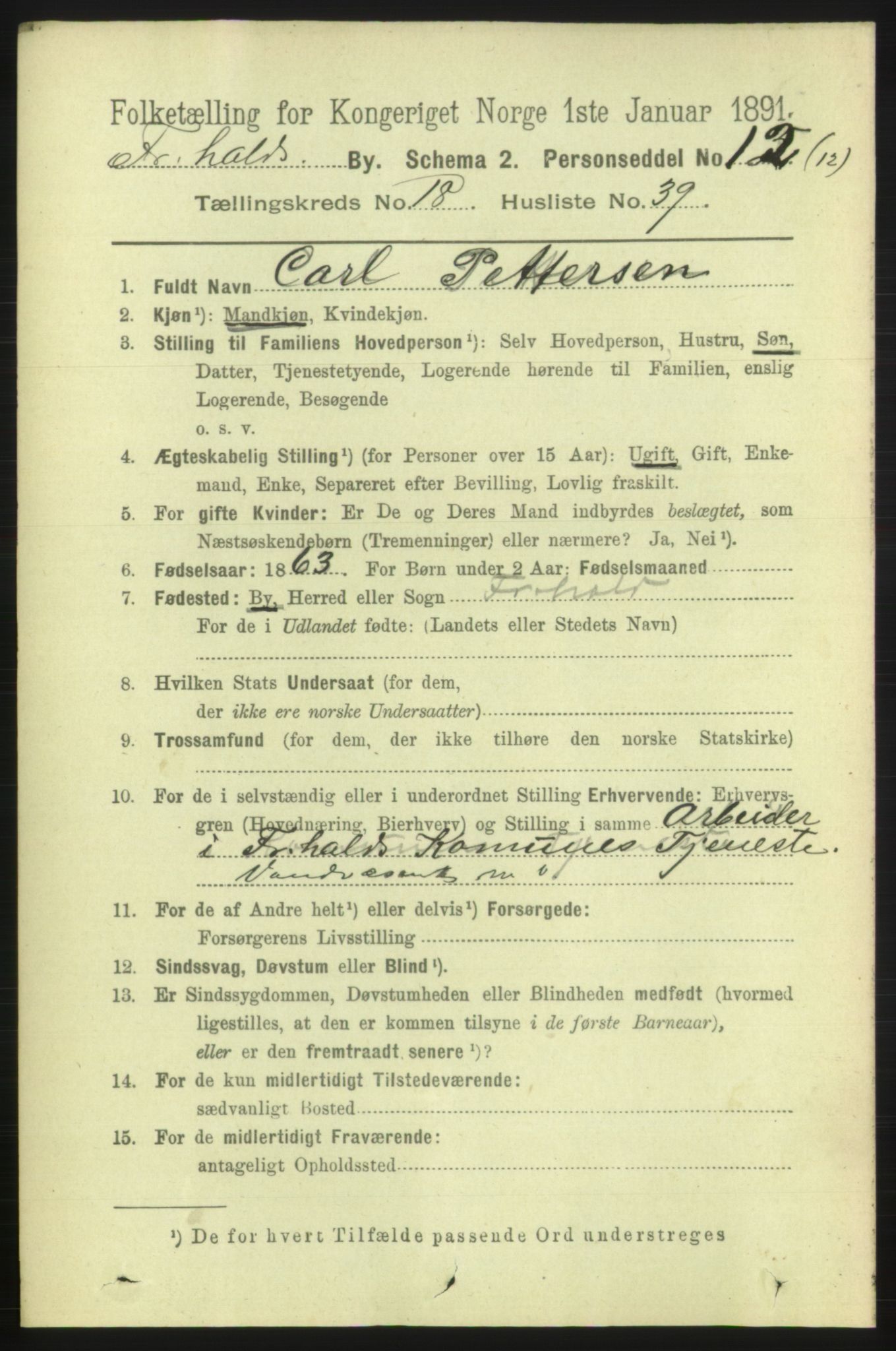 RA, 1891 census for 0101 Fredrikshald, 1891, p. 11912