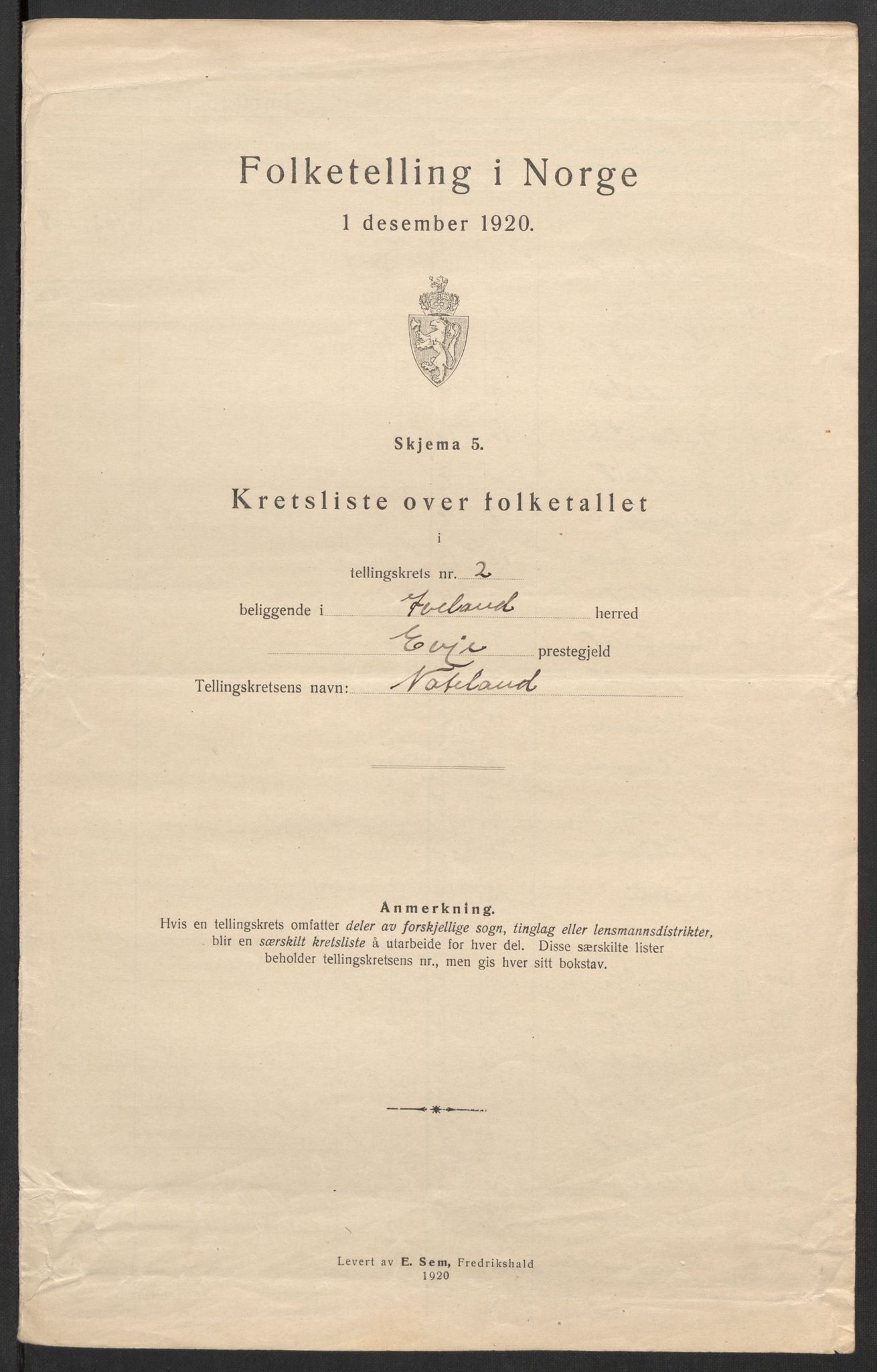 SAK, 1920 census for Iveland, 1920, p. 12