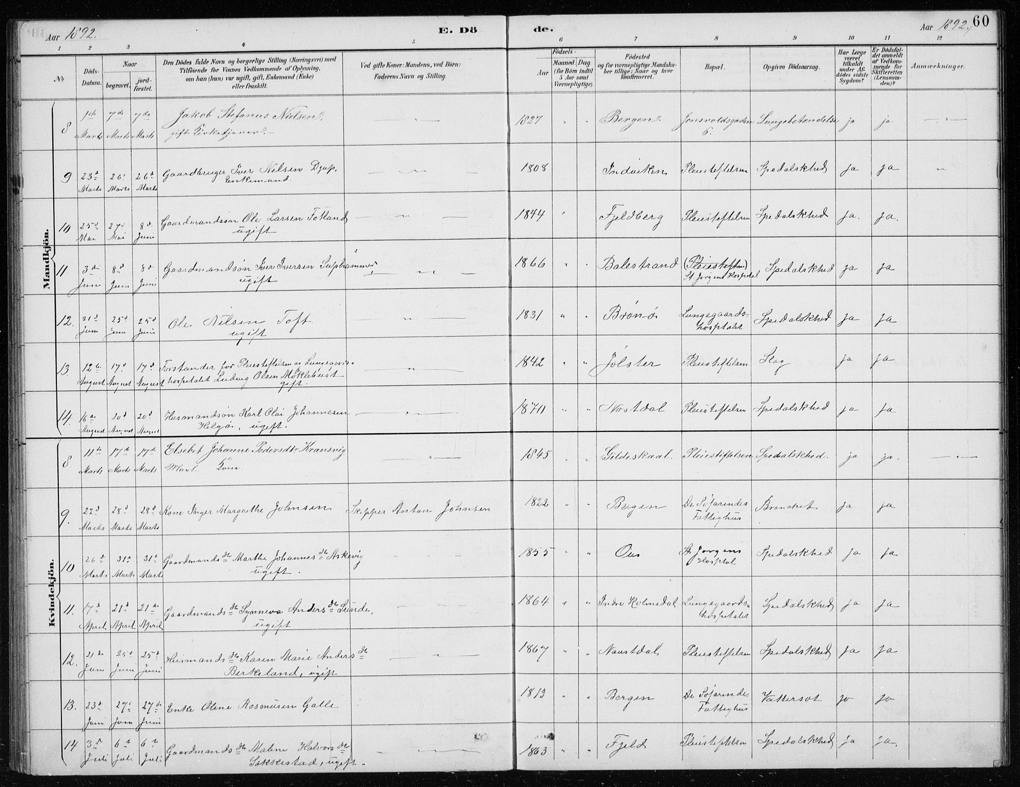 St. Jørgens hospital og Årstad sokneprestembete, SAB/A-99934: Parish register (copy) no. A 10, 1886-1910, p. 60