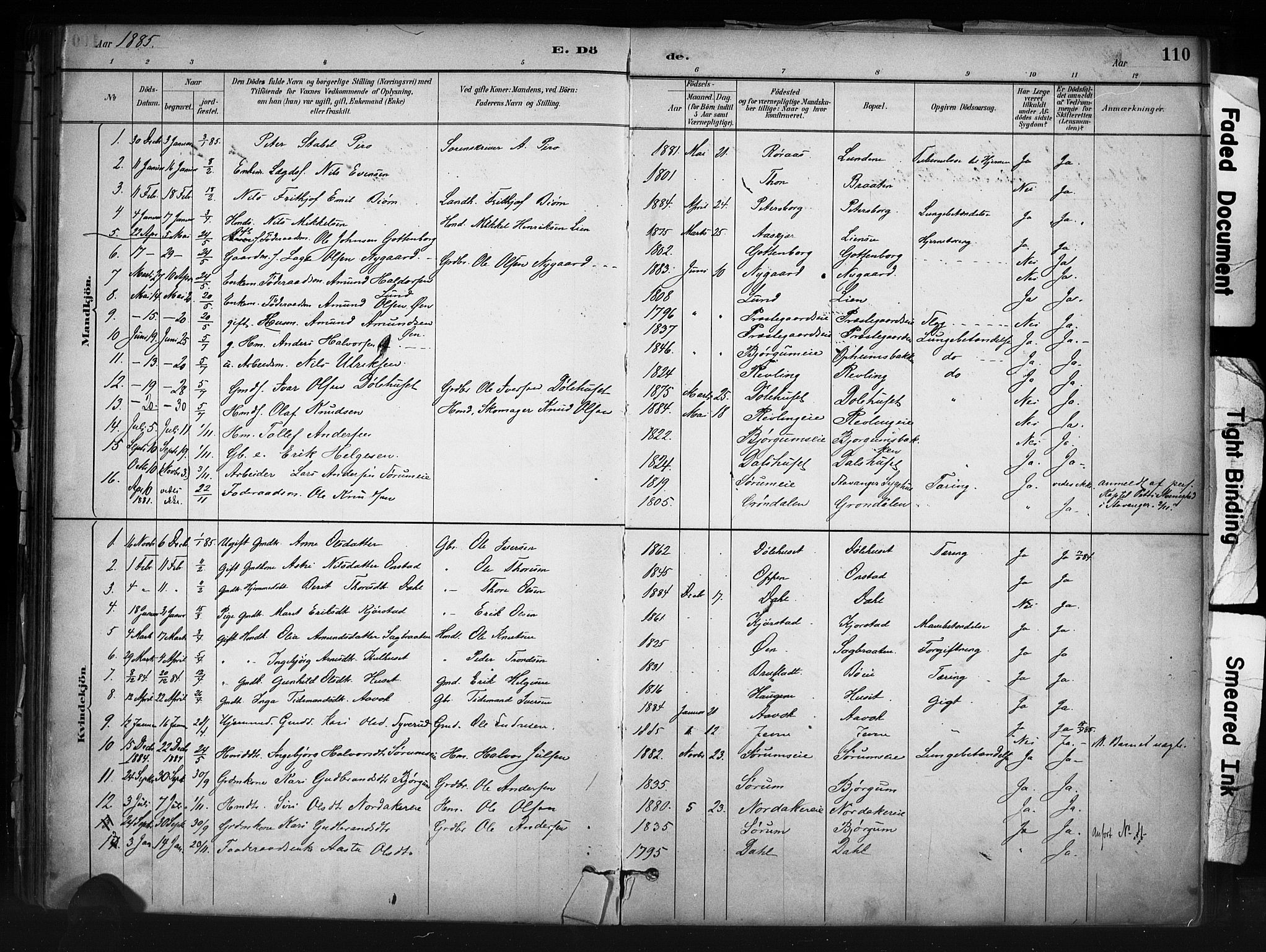 Nord-Aurdal prestekontor, SAH/PREST-132/H/Ha/Haa/L0013: Parish register (official) no. 13, 1883-1895, p. 110