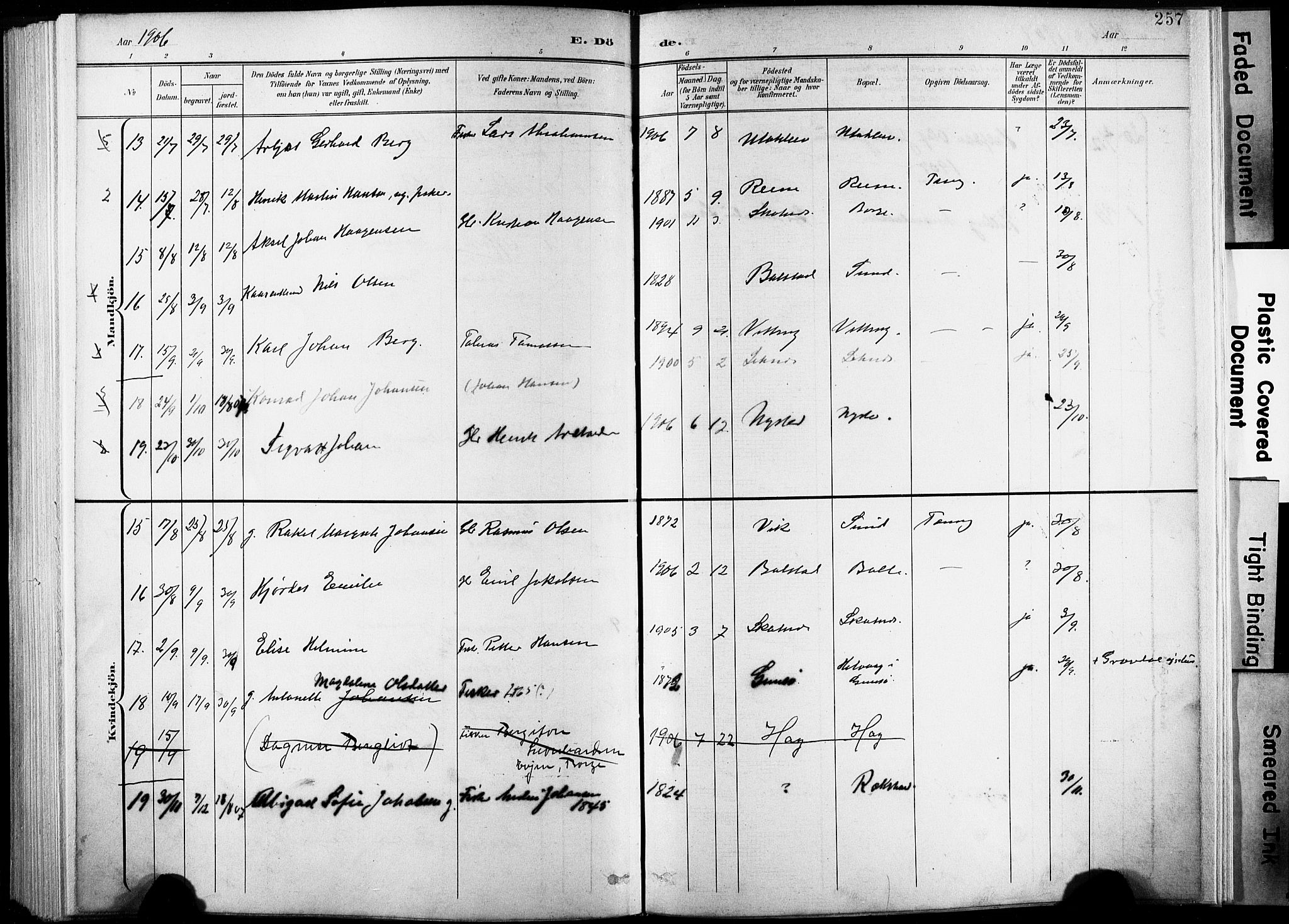 Ministerialprotokoller, klokkerbøker og fødselsregistre - Nordland, AV/SAT-A-1459/881/L1151: Parish register (official) no. 881A04, 1899-1907, p. 257