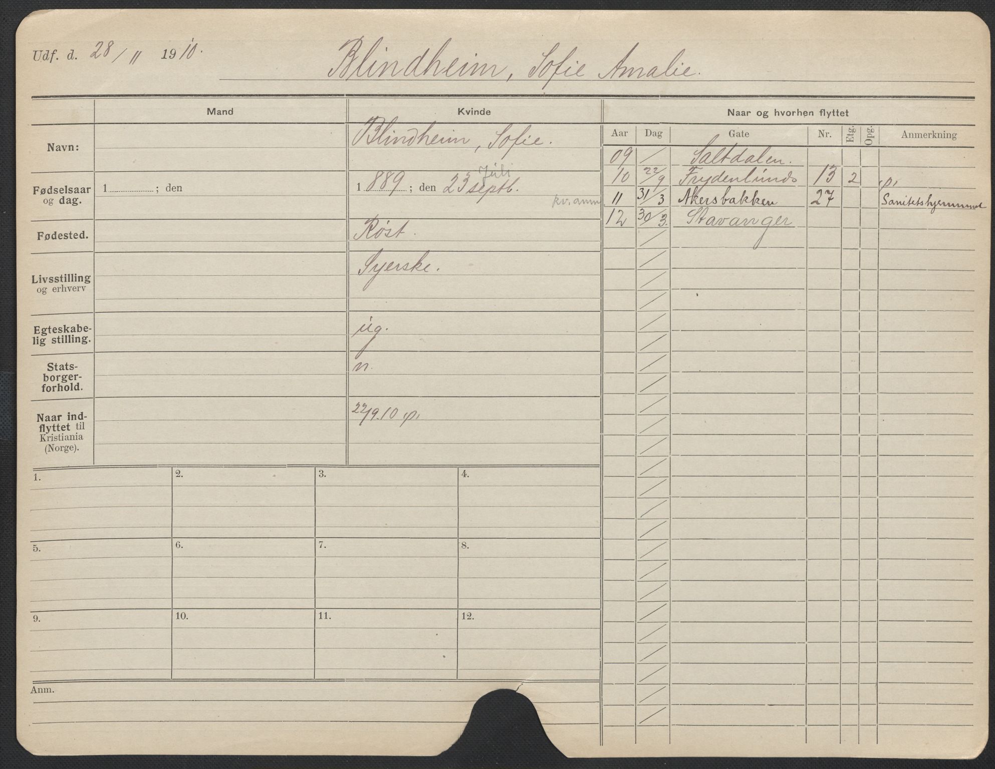 Oslo folkeregister, Registerkort, AV/SAO-A-11715/F/Fa/Fac/L0013: Kvinner, 1906-1914, p. 530a