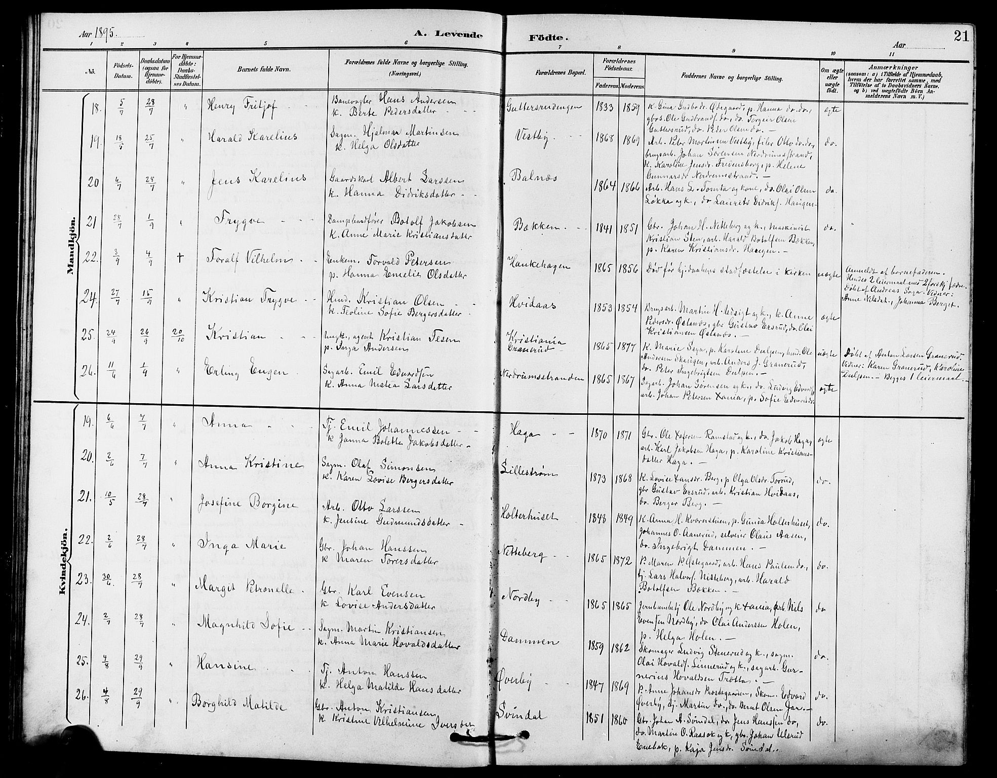 Fet prestekontor Kirkebøker, AV/SAO-A-10370a/G/Ga/L0007: Parish register (copy) no. I 7, 1892-1906, p. 21