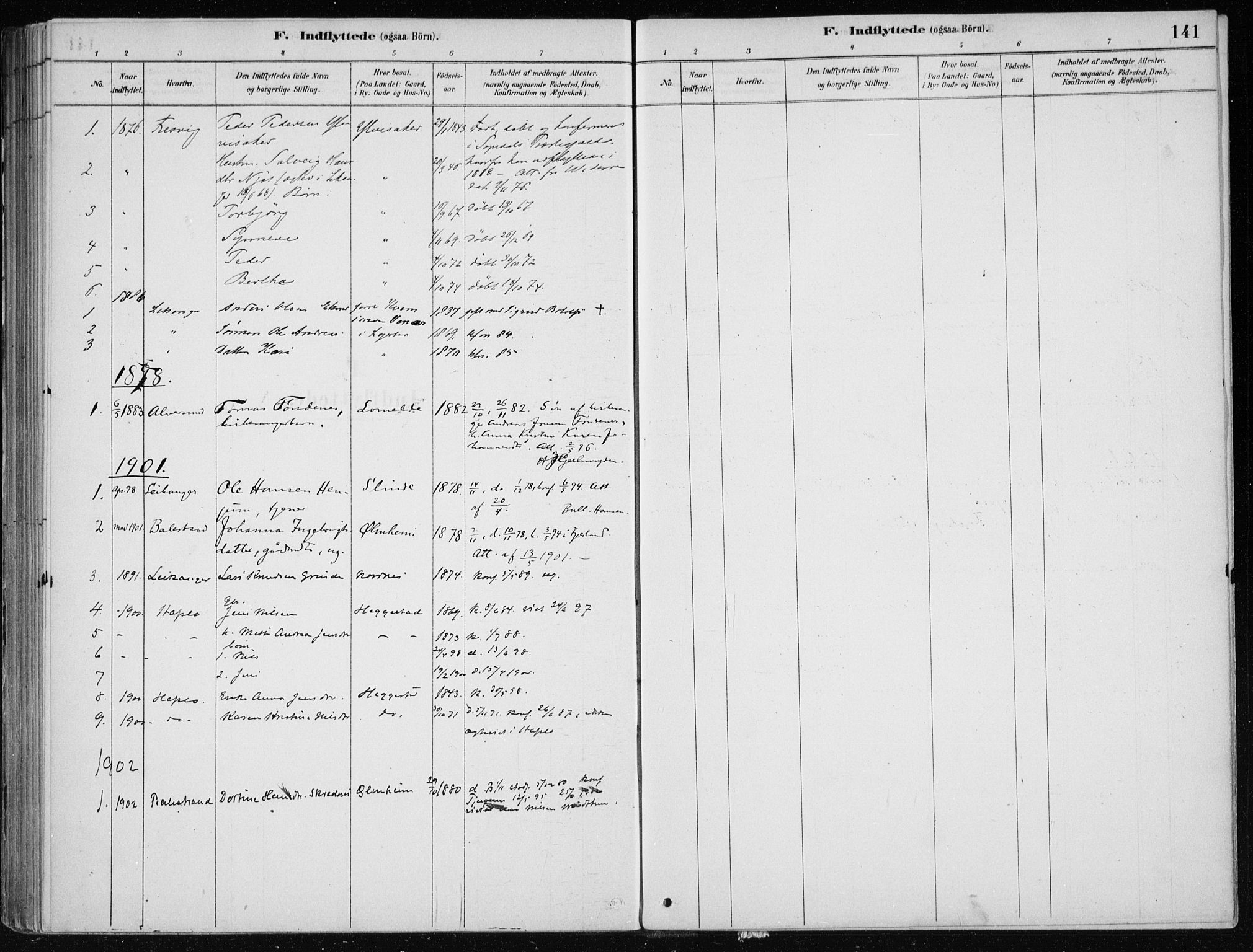 Sogndal sokneprestembete, SAB/A-81301/H/Haa/Haac/L0001: Parish register (official) no. C 1, 1878-1907, p. 141