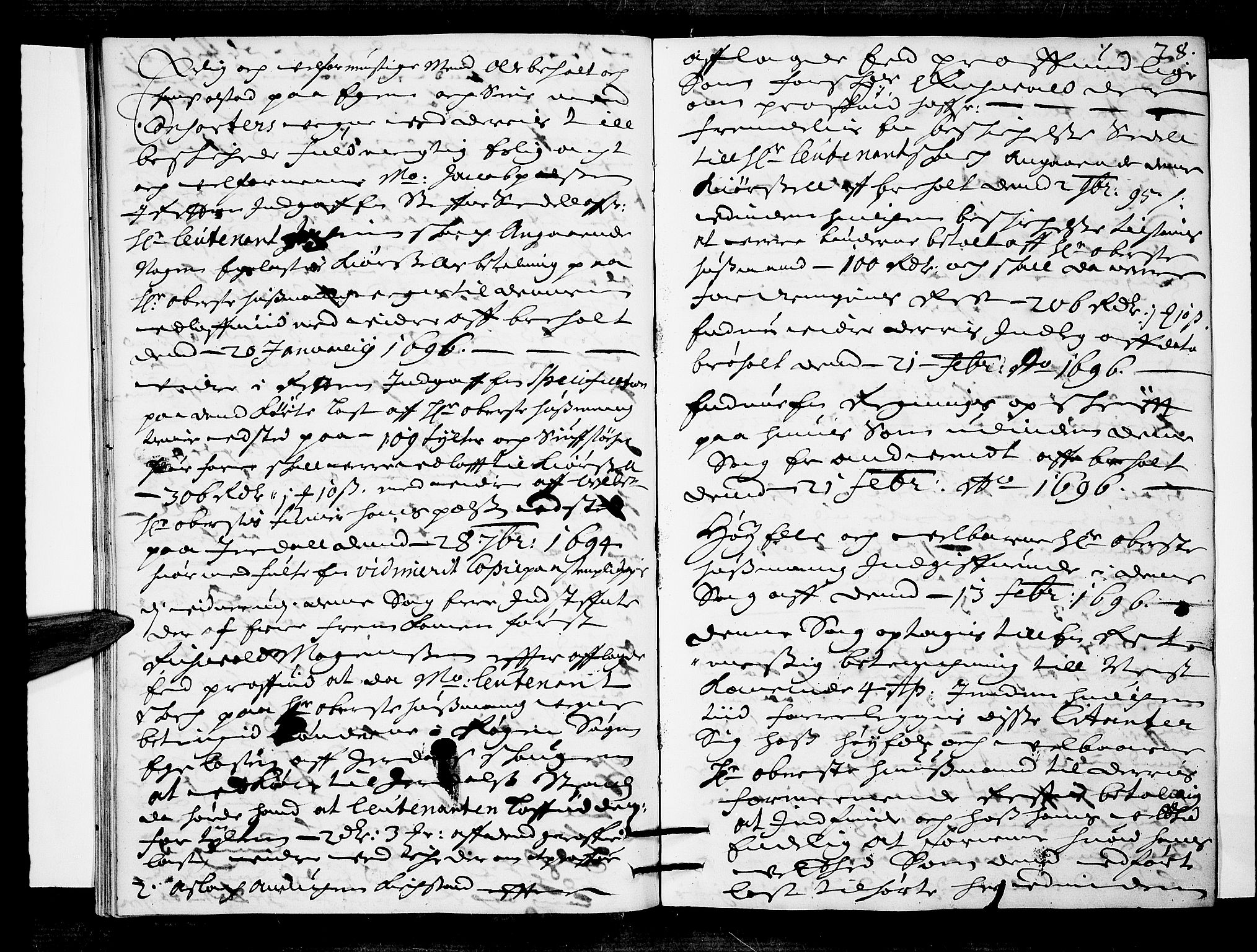 Lier, Røyken og Hurum sorenskriveri, AV/SAKO-A-89/F/Fa/L0036: Tingbok, 1695-1696, p. 28