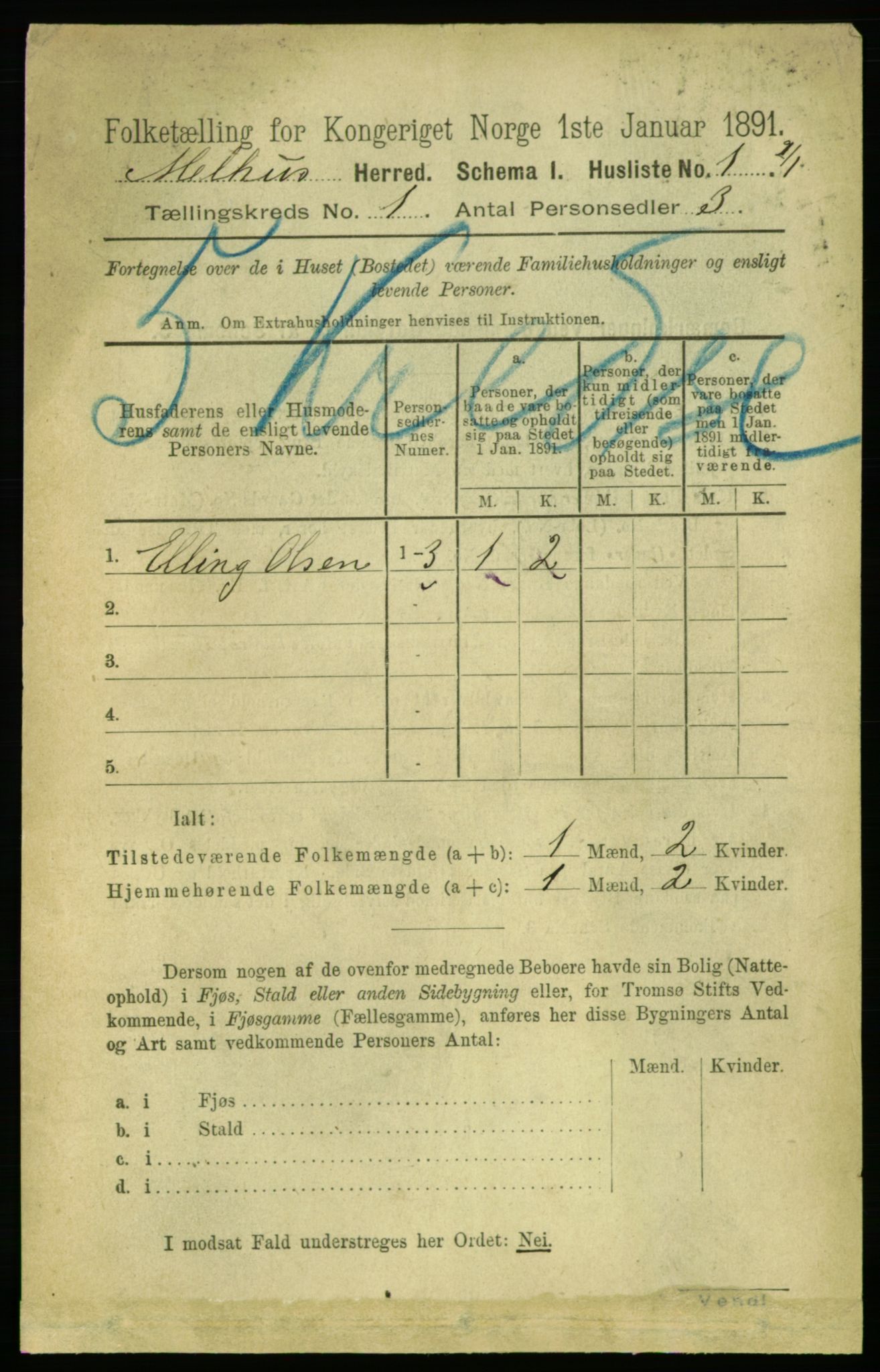 RA, 1891 census for 1653 Melhus, 1891, p. 19