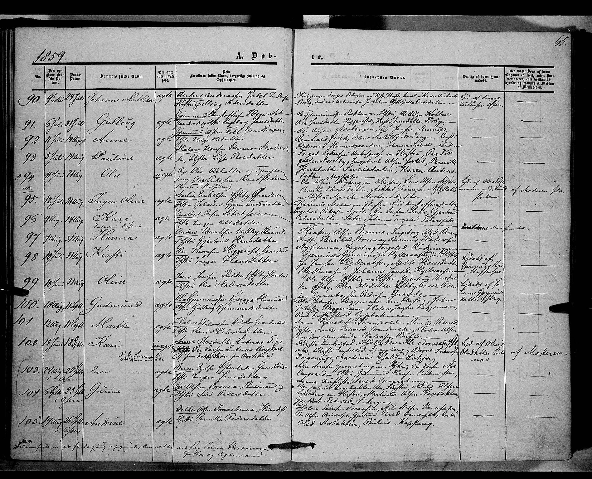 Trysil prestekontor, AV/SAH-PREST-046/H/Ha/Haa/L0005: Parish register (official) no. 5, 1851-1865, p. 65