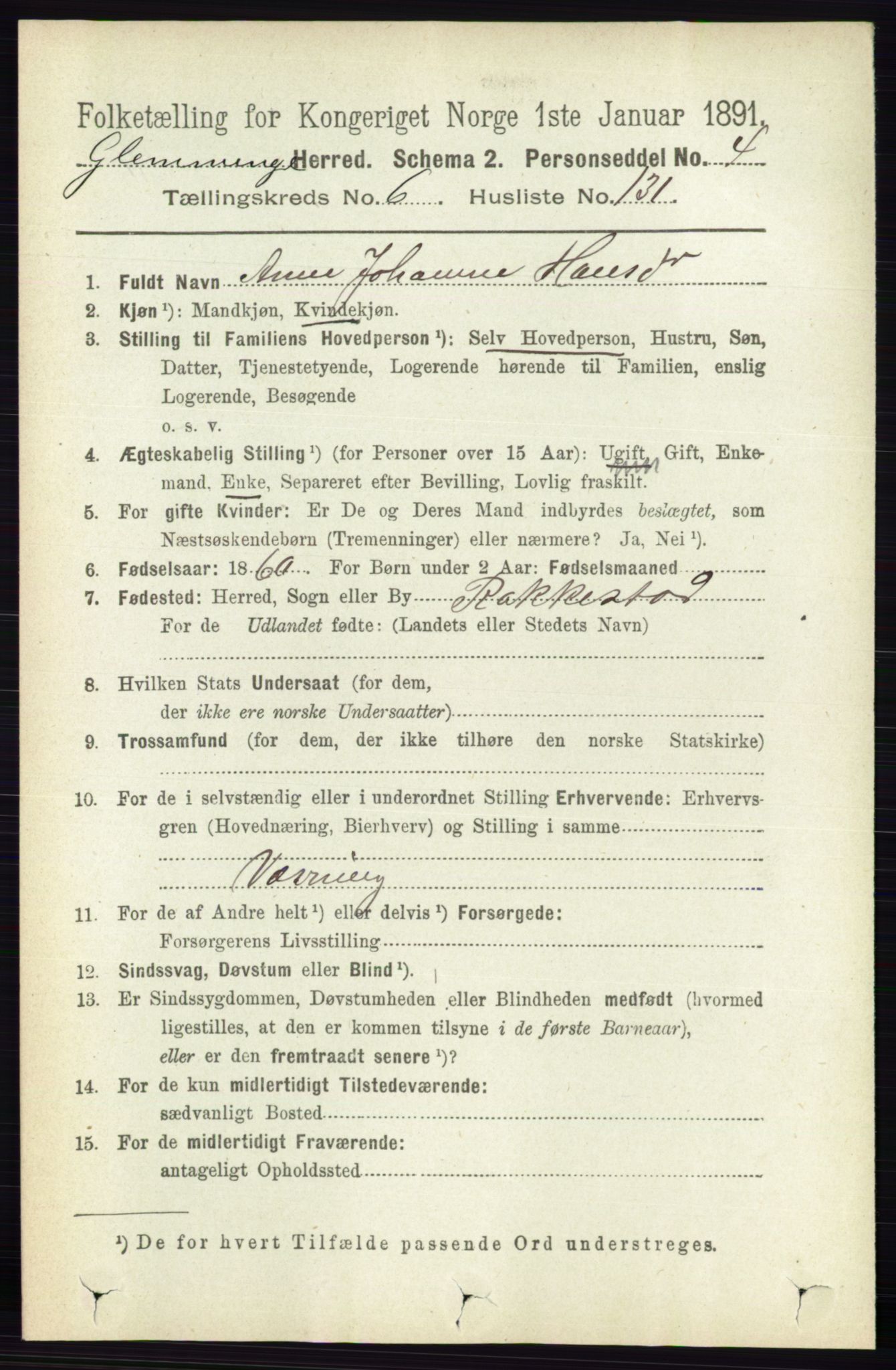 RA, 1891 census for 0132 Glemmen, 1891, p. 8629