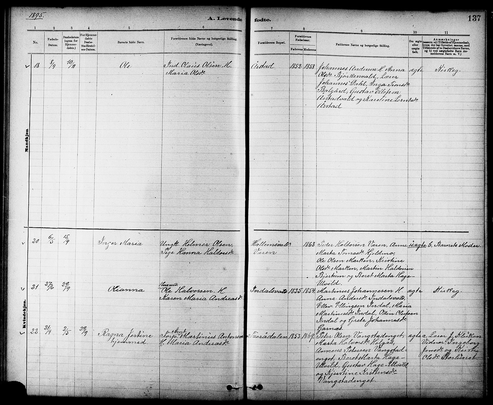 Ministerialprotokoller, klokkerbøker og fødselsregistre - Nord-Trøndelag, SAT/A-1458/724/L0267: Parish register (copy) no. 724C03, 1879-1898, p. 137