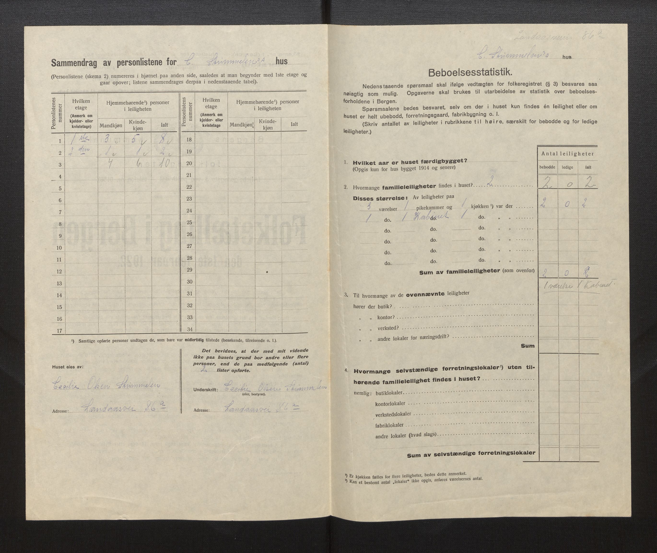 SAB, Municipal Census 1922 for Bergen, 1922, p. 55288